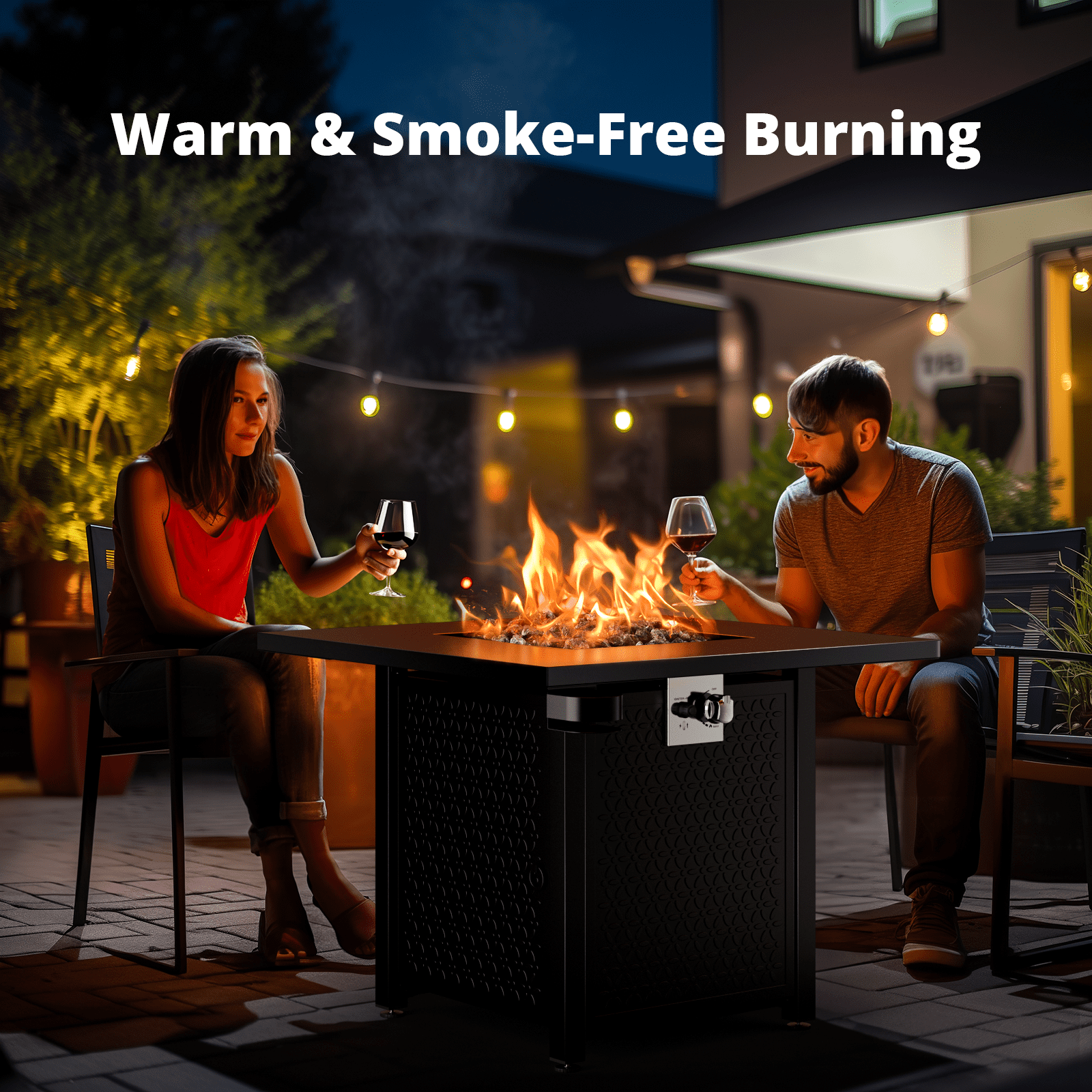 Philergo 28 Inch Propane Gas Fire Pit Table with Lid and Lava Rock (Black, 28 in) 5vdul
