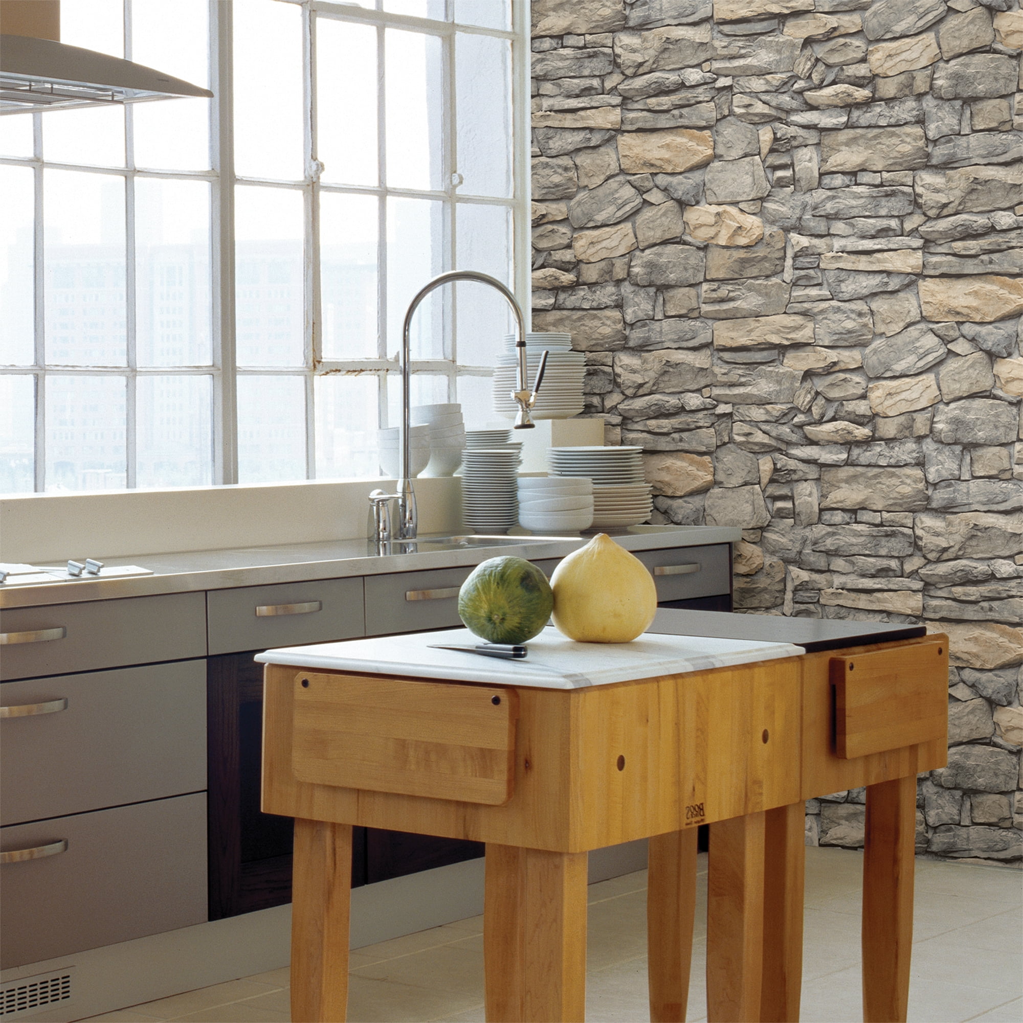 InHome Kilkenny Peel and Stick Vinyl Wallpaper, Realistic Stone Pattern, Removable Wall Decor (Grey, 216-in x 20.8-in) 42uhh