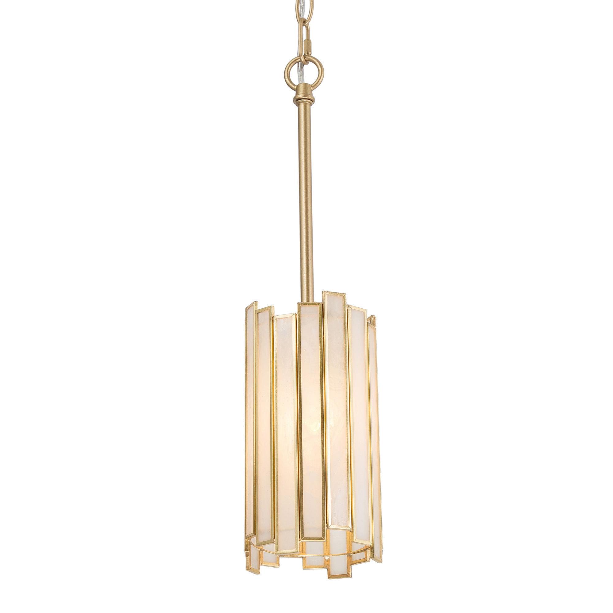 LNC 1-Light Modern Brass Gold Chandelier with Opal Glass Cylinder Shade (1-Light) p3jqb