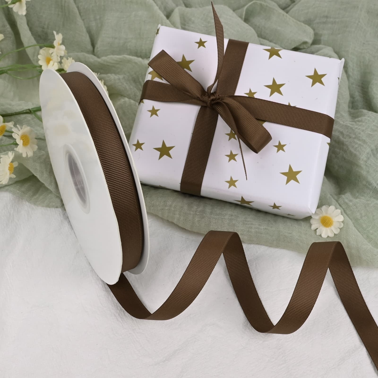 LEEQE Grosgrain Ribbon for Gift Wrapping, Wedding Decor & DIY Crafts (Brown, 5/8 in x 50 yd) k76xl