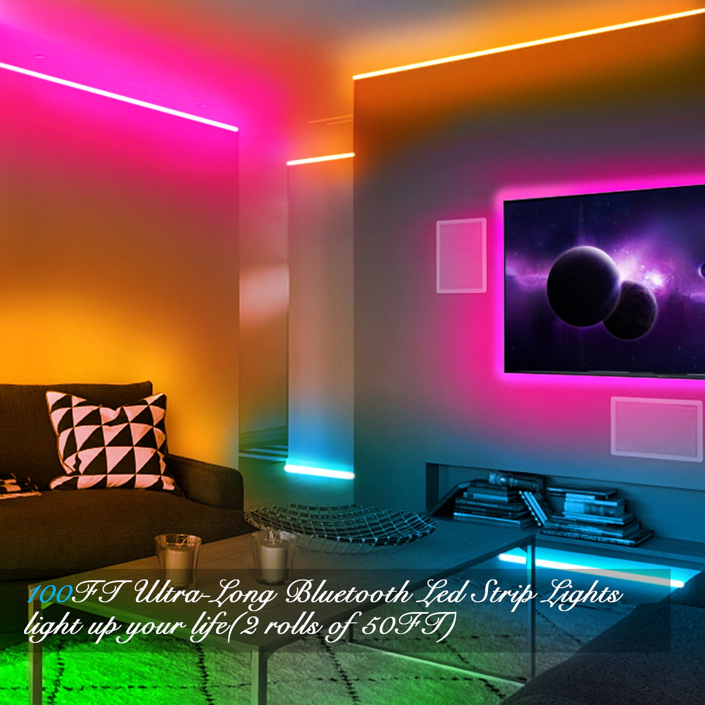 DAYBETTER LED Strip Lights, RGB Color Changing Lights with App and Remote Control, Music Sync for Bedroom and Party Decor (100 ft) awqpl