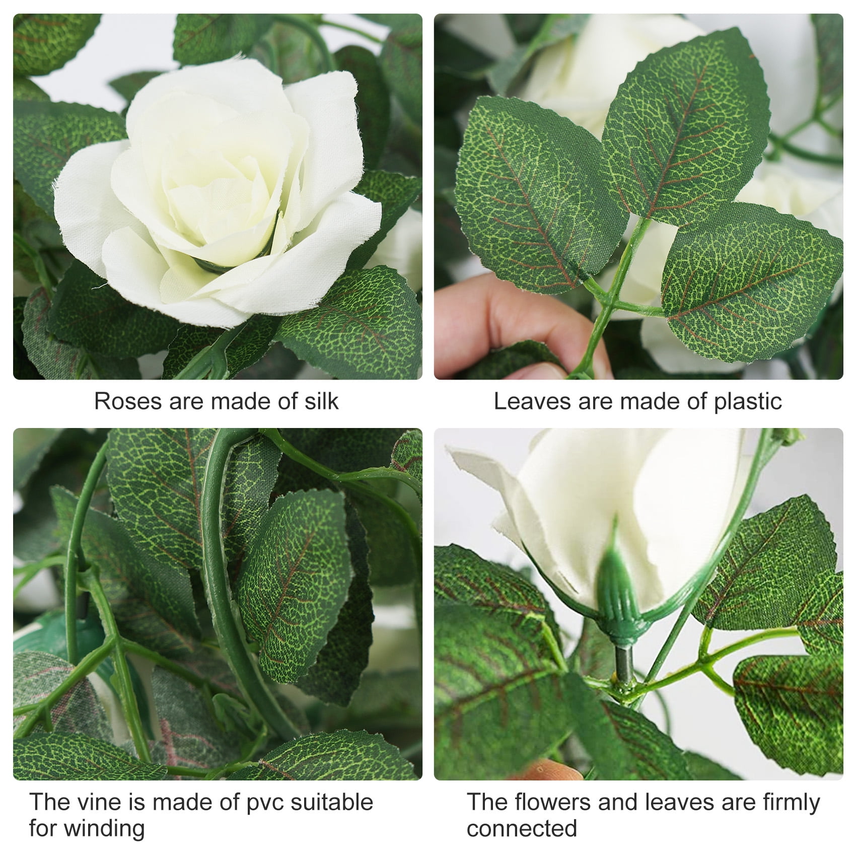 YOLETO Artificial Rose Vine Garland for Wedding and Home Decor (White, 2 Pack, 15 ft Total) m7188