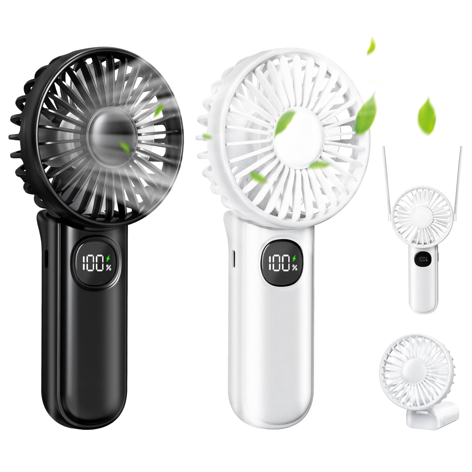 Aubiu 5-Speed Portable Handheld Fan, 3-in-1 USB Rechargeable Personal Cooling Fan (Black & White, 2-Pack) hppiv