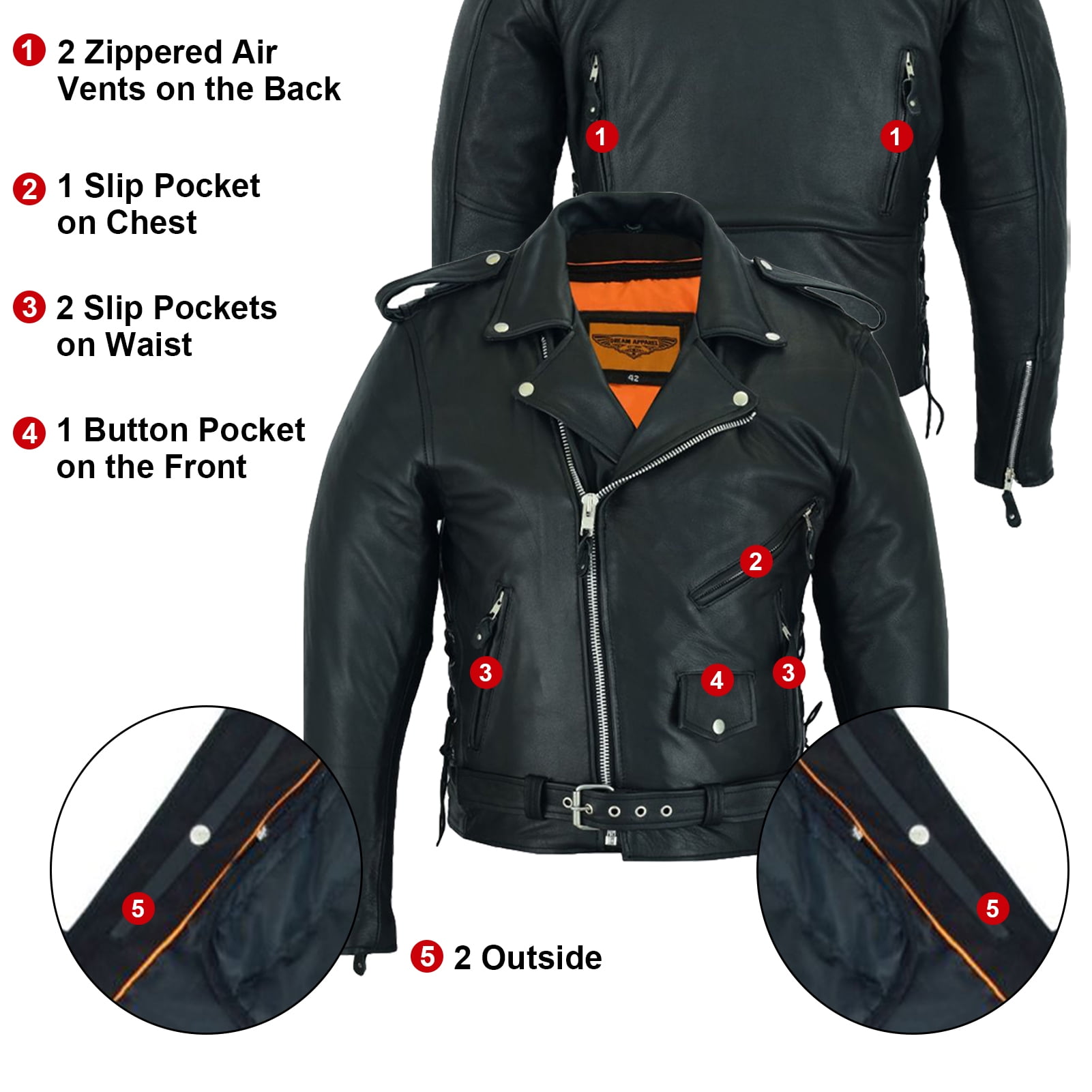 Dream Apparel Men's Genuine Cowhide Leather Motorcycle Jacket (Black, Large) qbwe6
