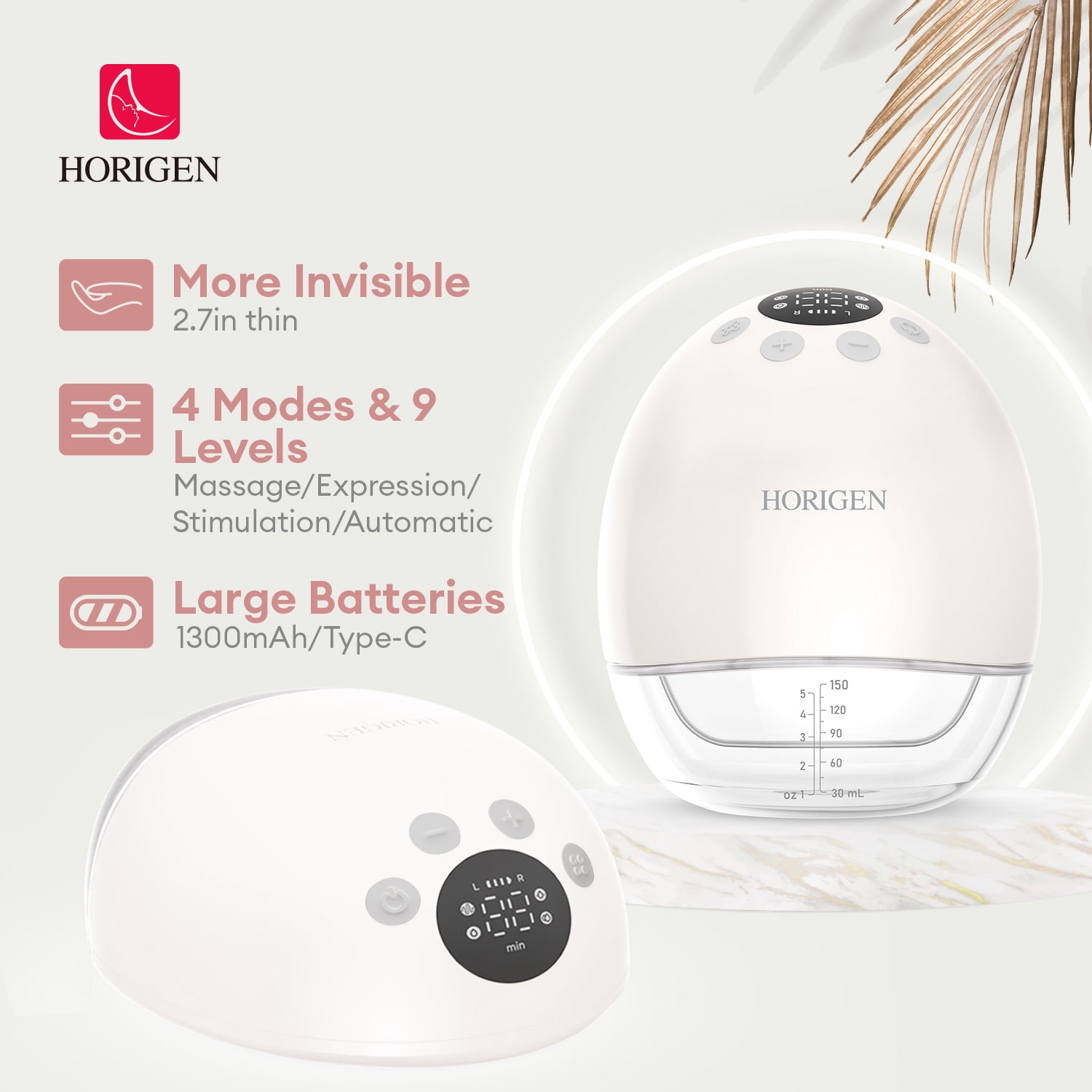 Horigen AOV6861 Double Electric Breast Pump, Wearable Hands-Free Design, Smart Memory & 3D Pumping Technology (White, 5 fl oz) mud9m