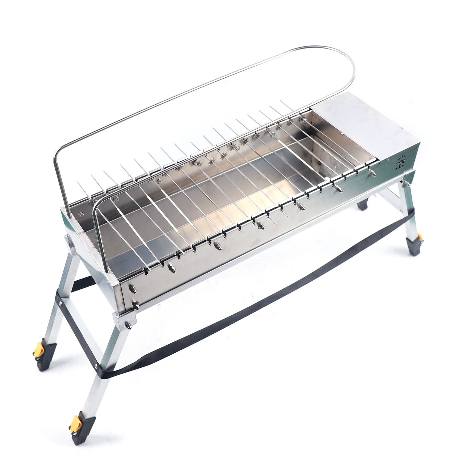 KONKENIE Foldable Electric BBQ Grill Stainless Steel Portable Outdoor Camping Barbecue Machine (Silver, 27 in x 9.5 in x 4.7 in) y1jlm