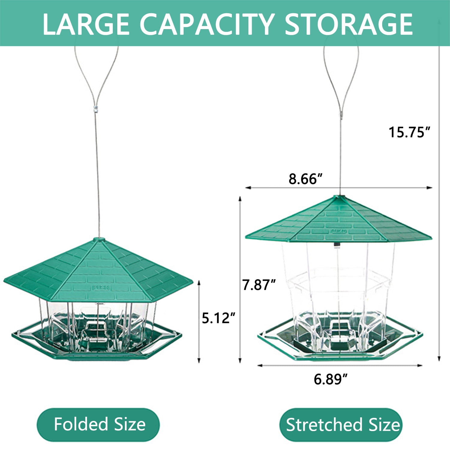 PHANCIR Wild Bird Feeder for Outdoor Hanging, Expandable Heavy-Duty Seed Dispenser with Latch (Green, 2.2 lb Capacity) yjh8w