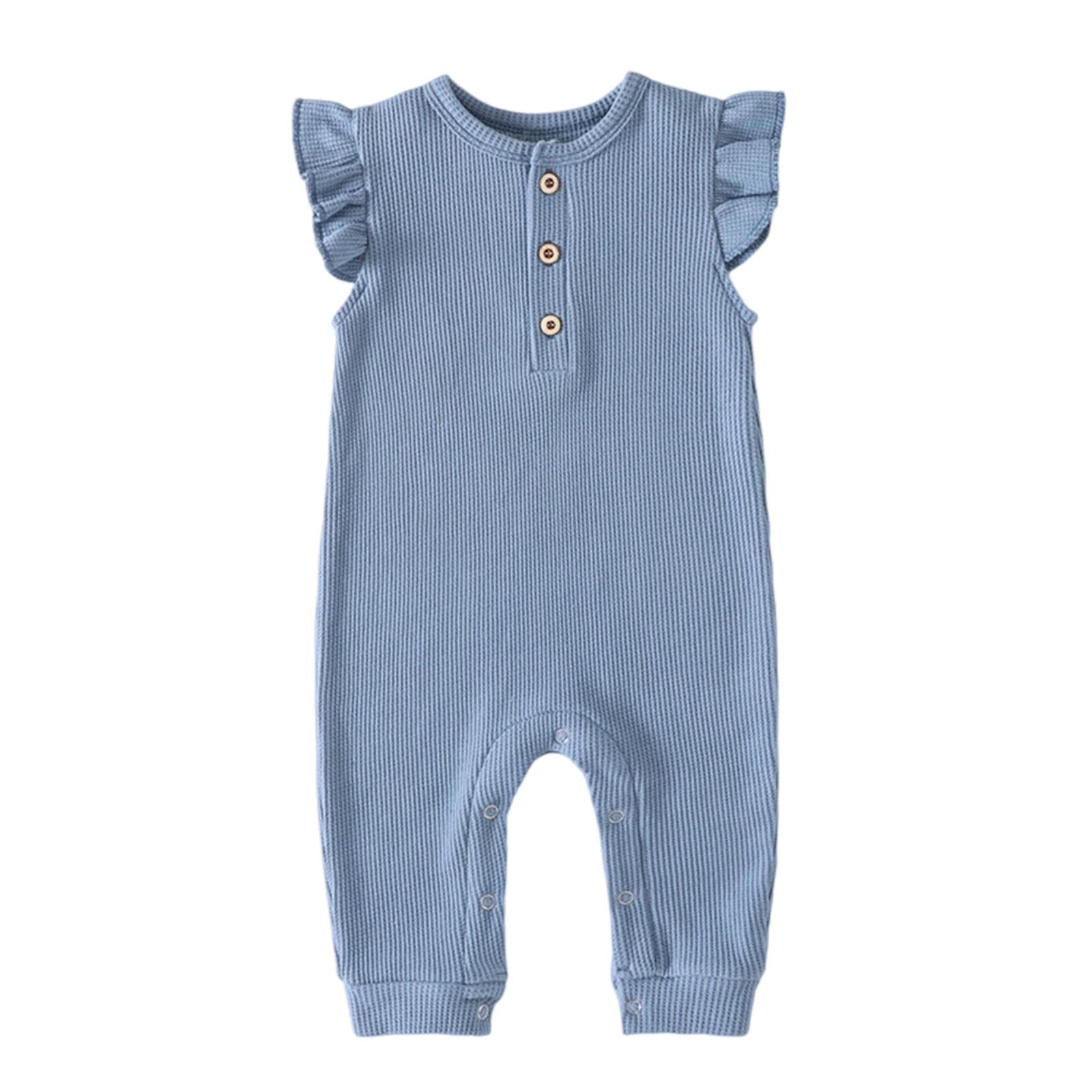 Bovxnpu Infant Baby Sleeveless Cotton Romper Fly Sleeve Jumpsuit (Blue, 12 Months) r7sn7