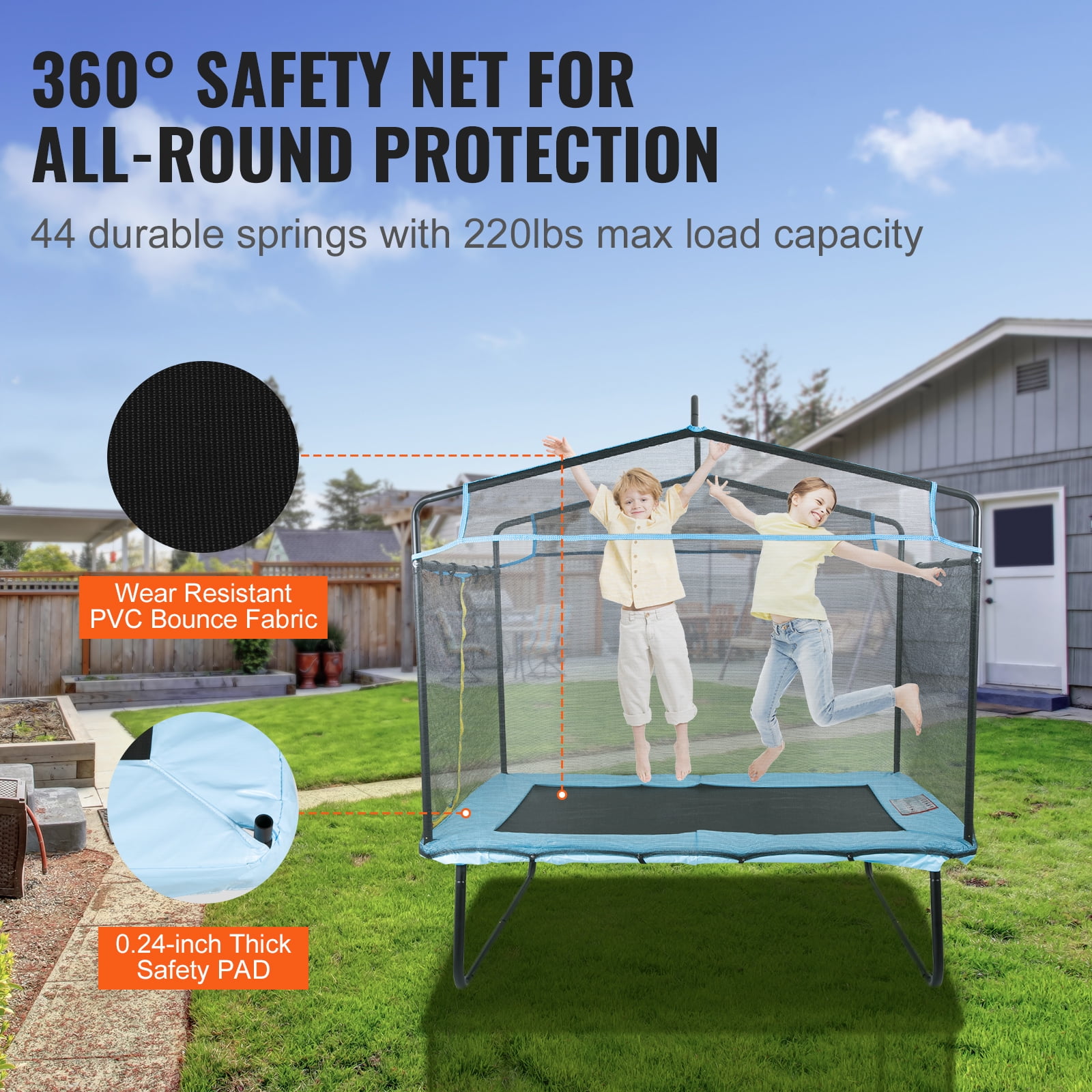 SKYSHALO Kids Trampoline with Enclosure Net and Gymnastics Bar (Blue, 6 ft) 8w30q