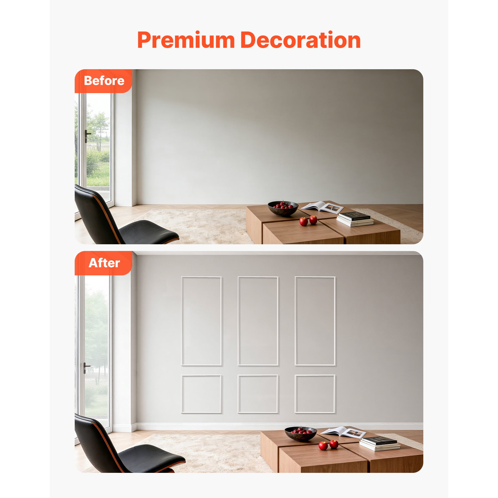 KFFKFF Wall Molding Wainscoting Panels Kit, Paintable Interior Trim for Accent Walls (White, 3 Pack) dc491