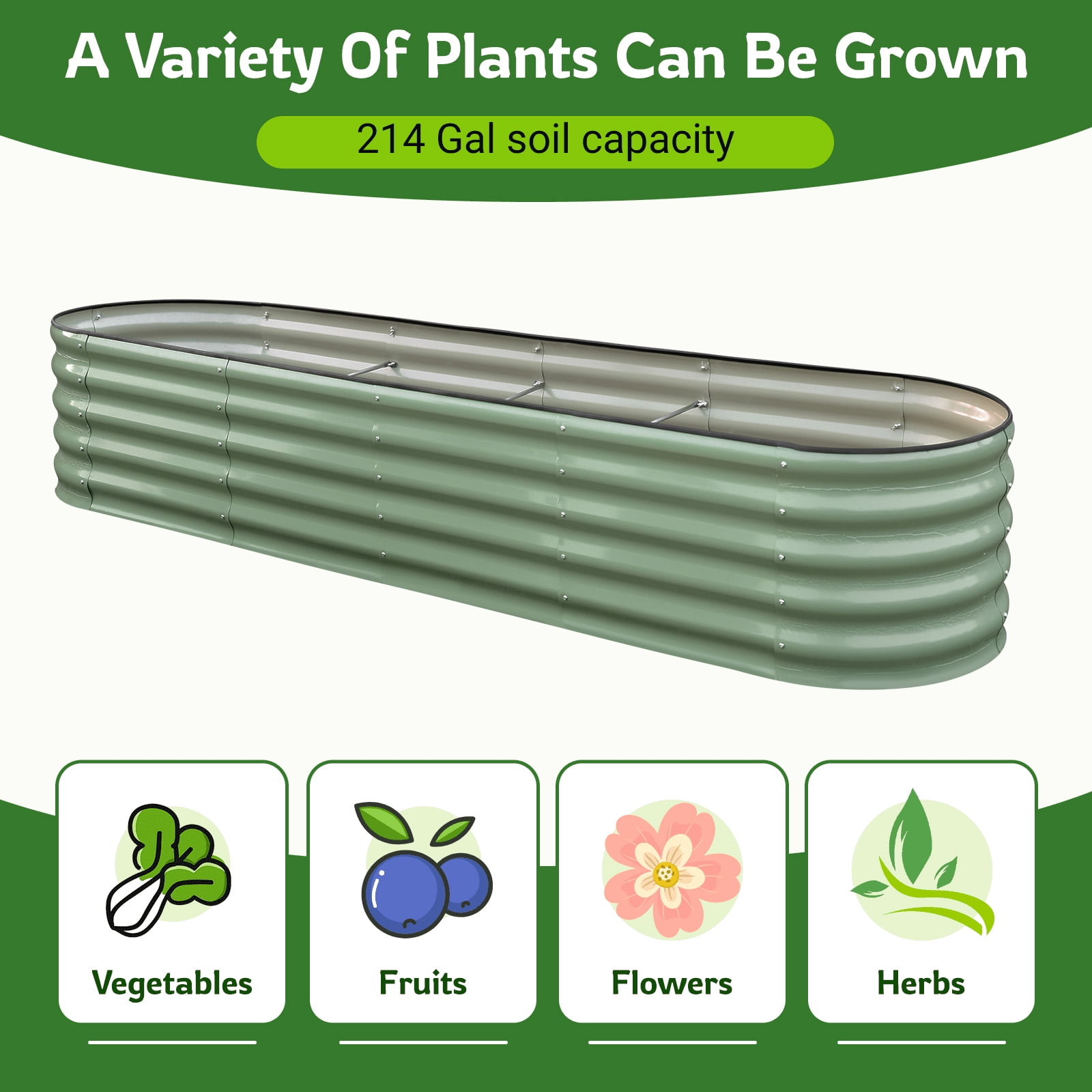 Hoofun Raised Garden Bed Kit, Oval Metal Outdoor Planter with Rust Resistant Coating (Olive Green, 8ft x 2ft x 17in) 0jeg0