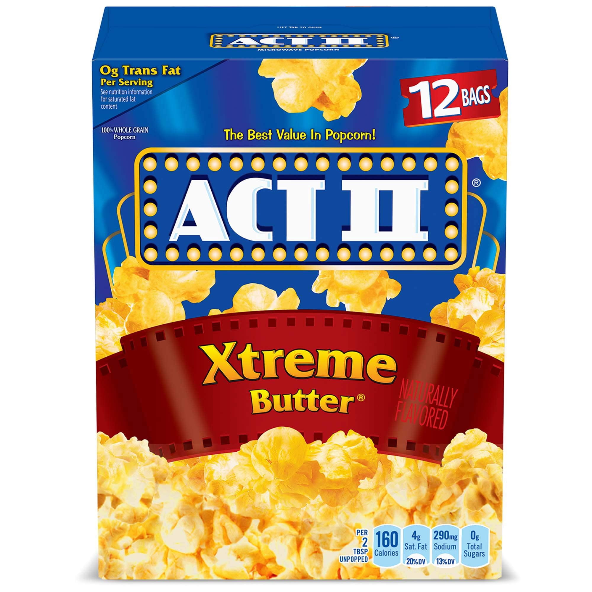Act II Xtreme Butter Microwave Popcorn, High-Impact Flavor, Gluten Free (12-Count, 2.75 oz) oqdqz
