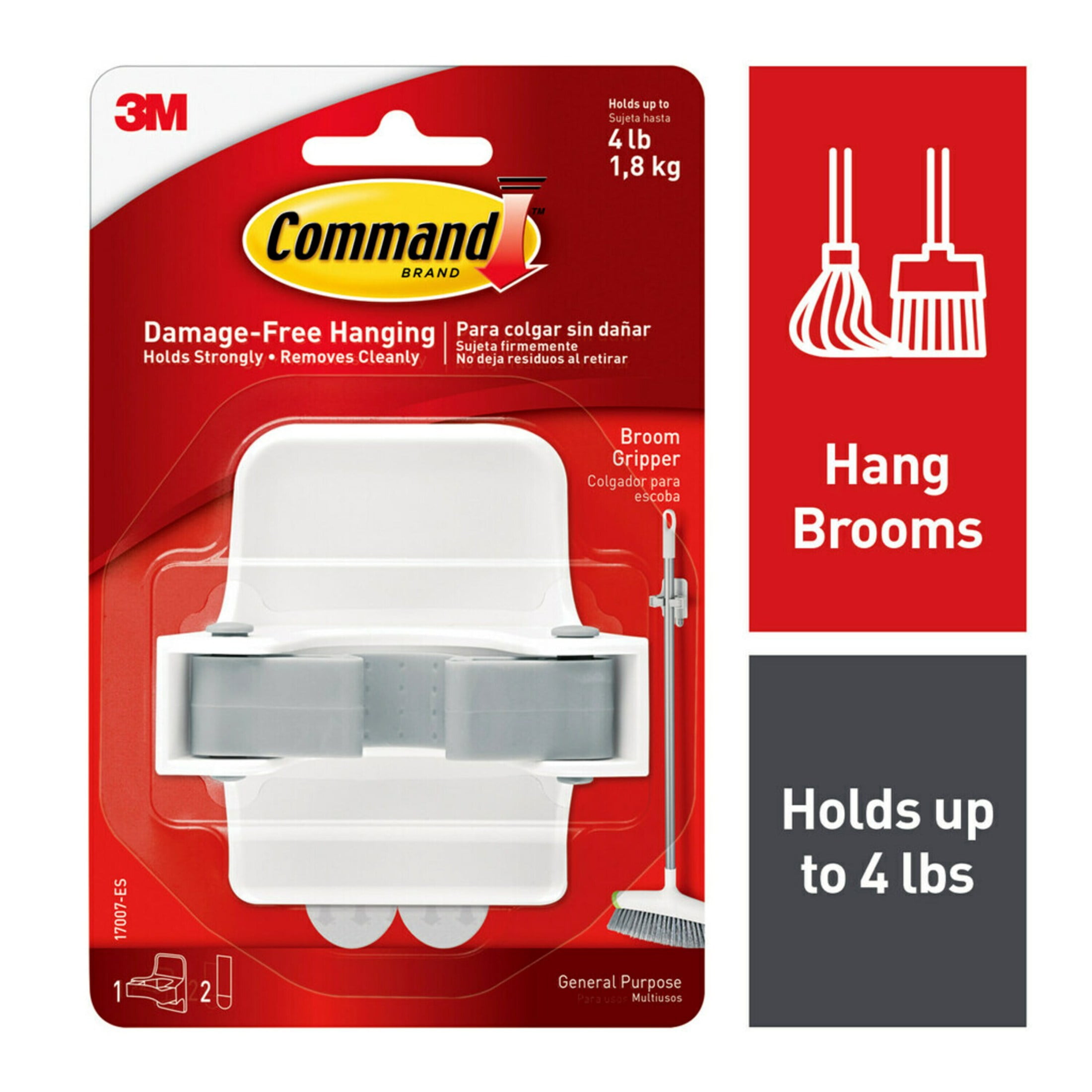 Command Broom and Mop Gripper Wall Organizer with 2 XL Heavyweight Adhesive Hooks (White, 10 lb) fq077