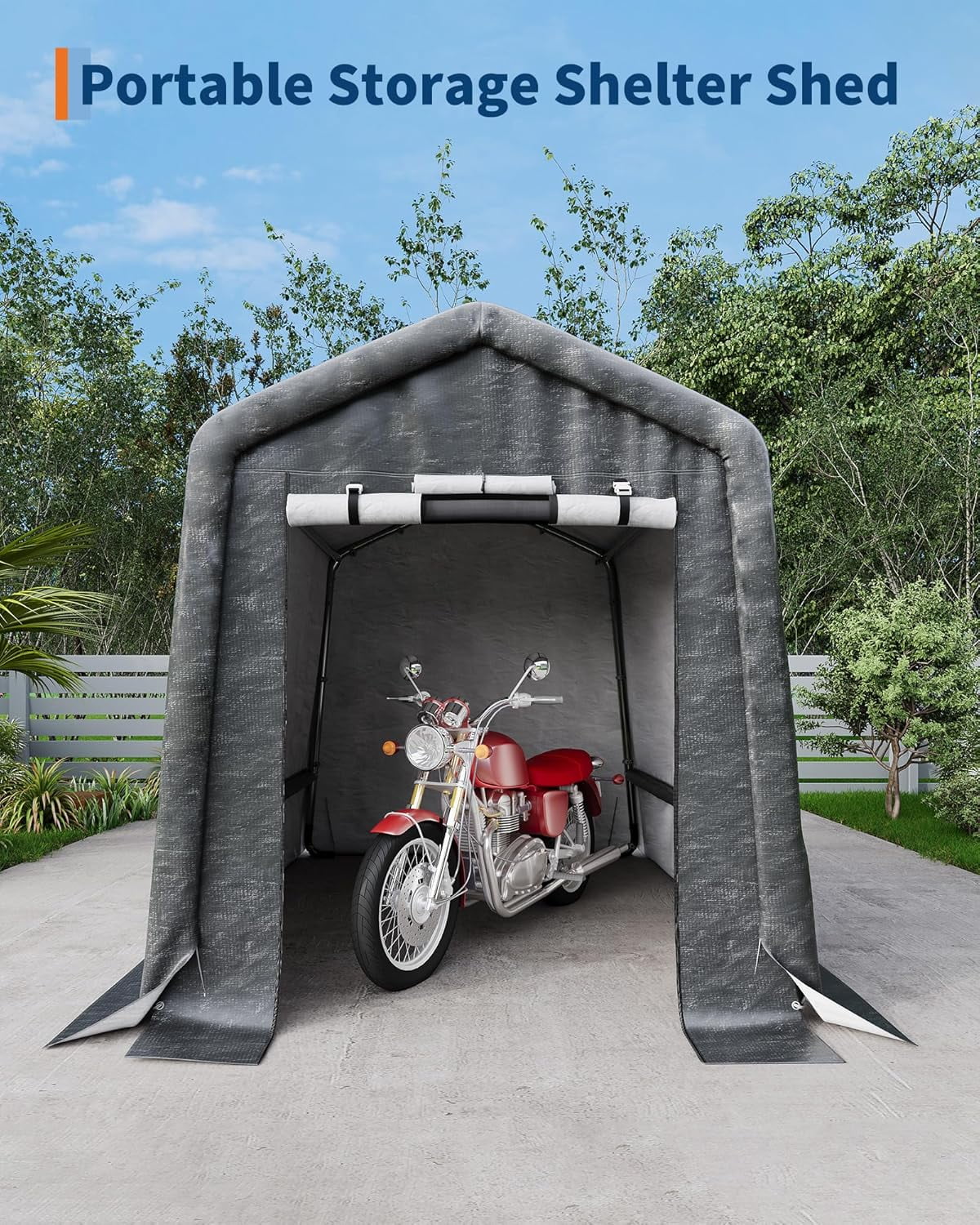 DSstyles Outdoor Portable Storage Shed, Heavy-Duty Waterproof Motorcycle and Bike Shelter with Roll-Up Door (Beige, 6x8 ft) z2pf7