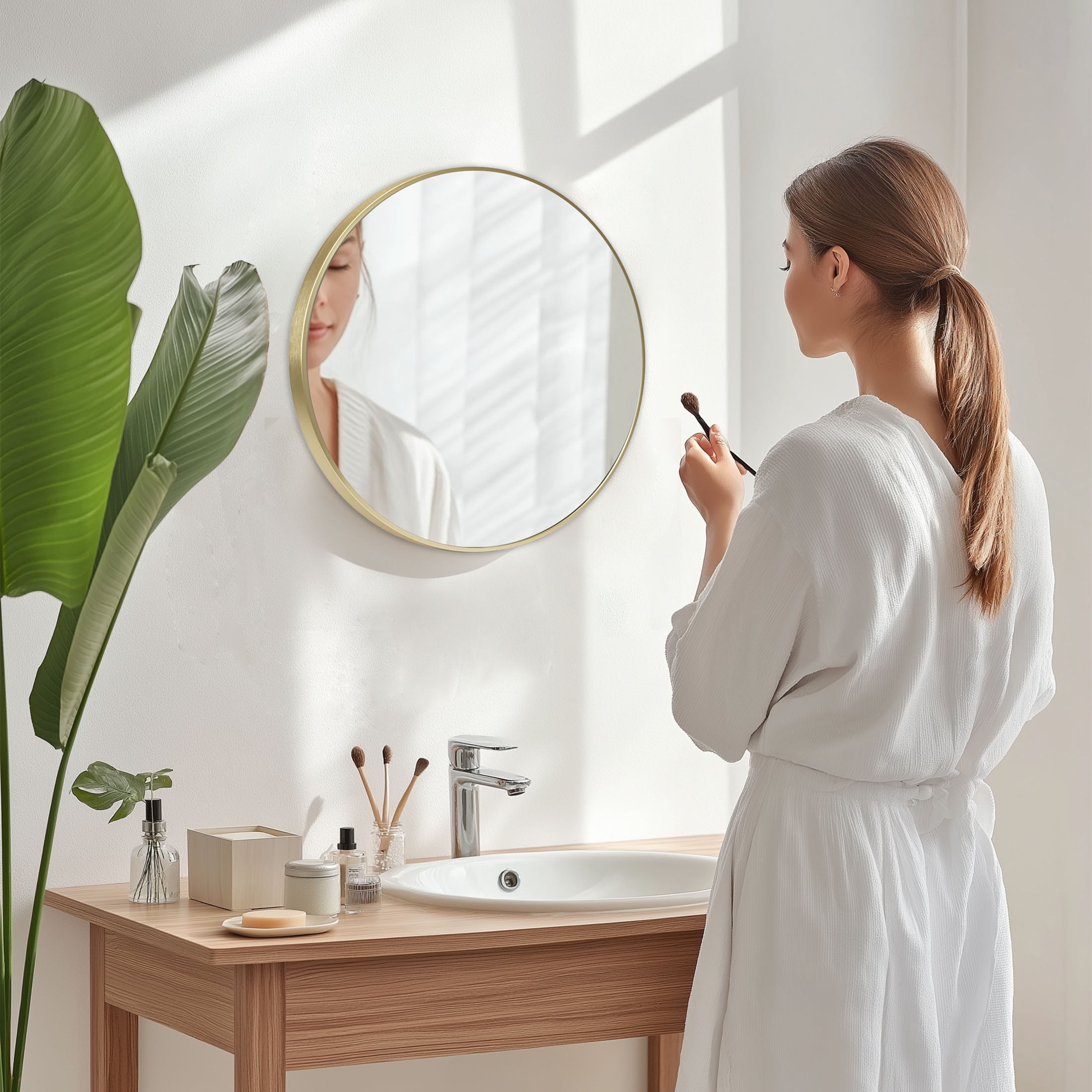 EDX 20 in Round Wall Mirror, Modern Aluminum Alloy Frame for Bathroom and Living Room (Gold, 20 in) mntyo