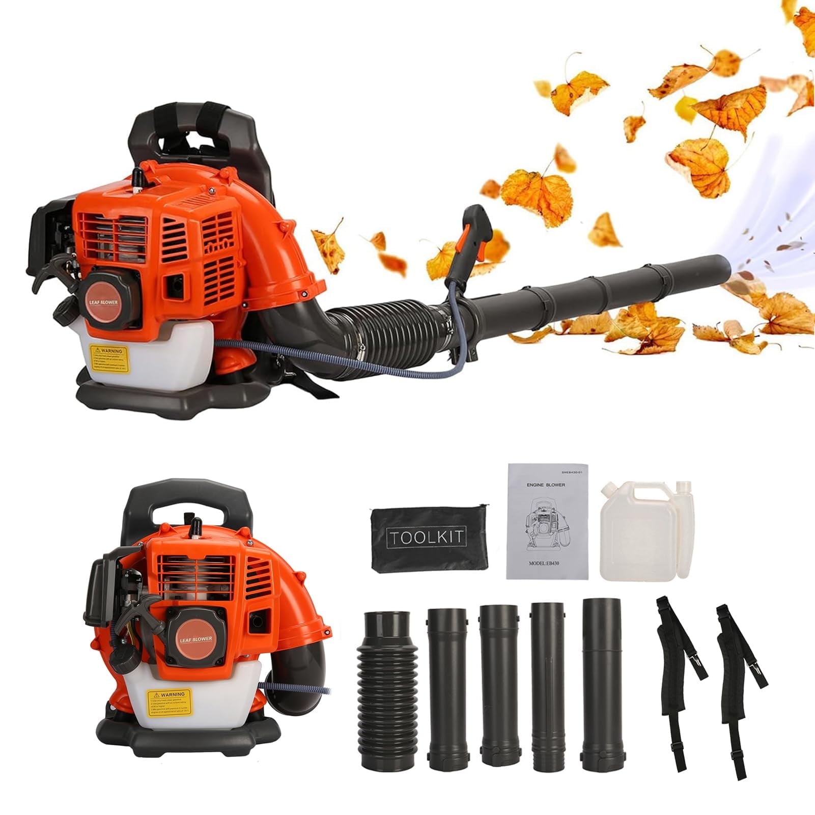 WETS Backpack Gas Powered Leaf Blower, 550 CFM 2-Stroke Engine for Lawn and Garden Maintenance (Orange) llsaa