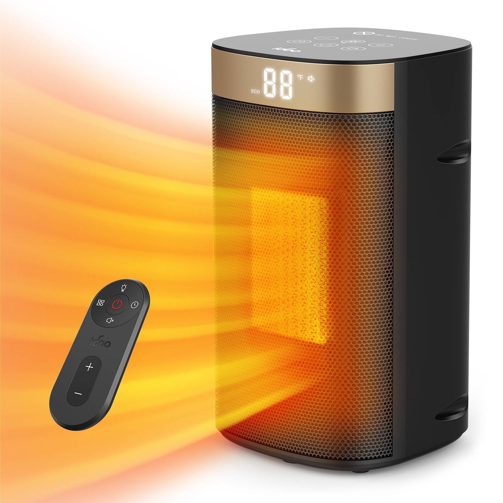iDOO 1500W Portable Electric Space Heater with Remote and Thermostat (Black, 10 in) 1extz