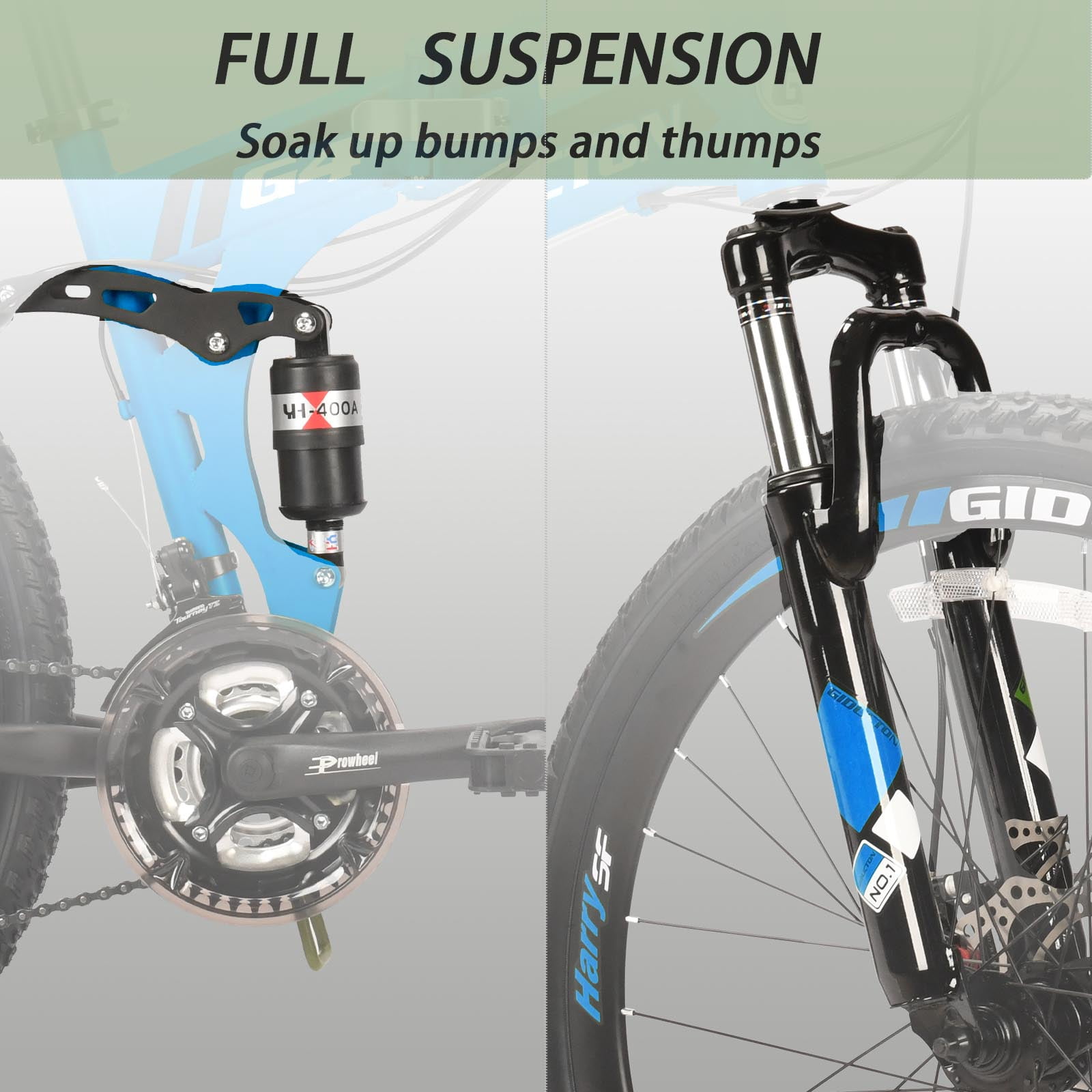 Eurobike 26 in Full Suspension Folding Mountain Bike, 21-Speed, 17 in Foldable Frame (Blue) 0rzmh