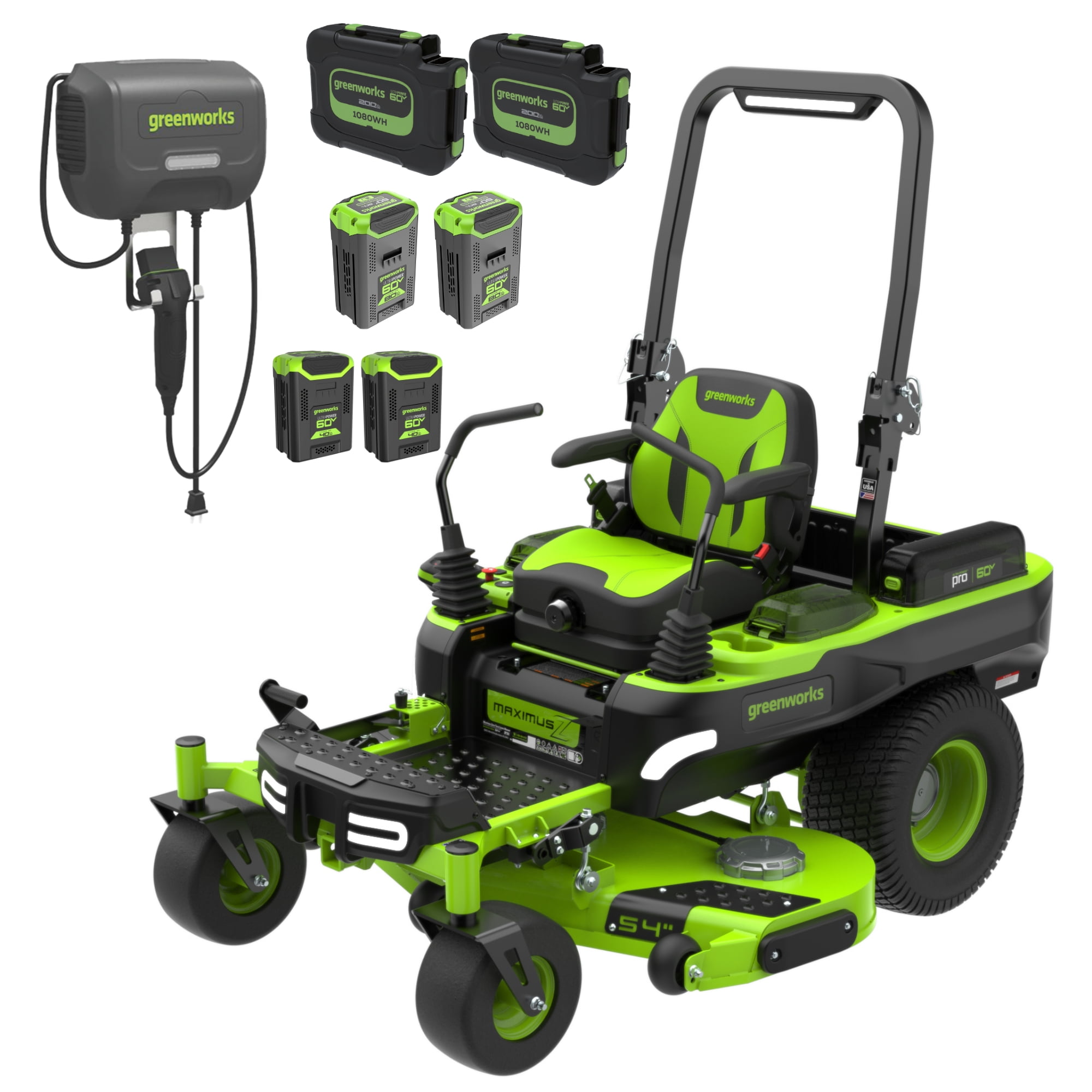 Greenworks 60V 54 in Maximus Zero Turn Riding Mower with 6 Batteries and 1.5kW Charger (54 in Deck) x2qi1