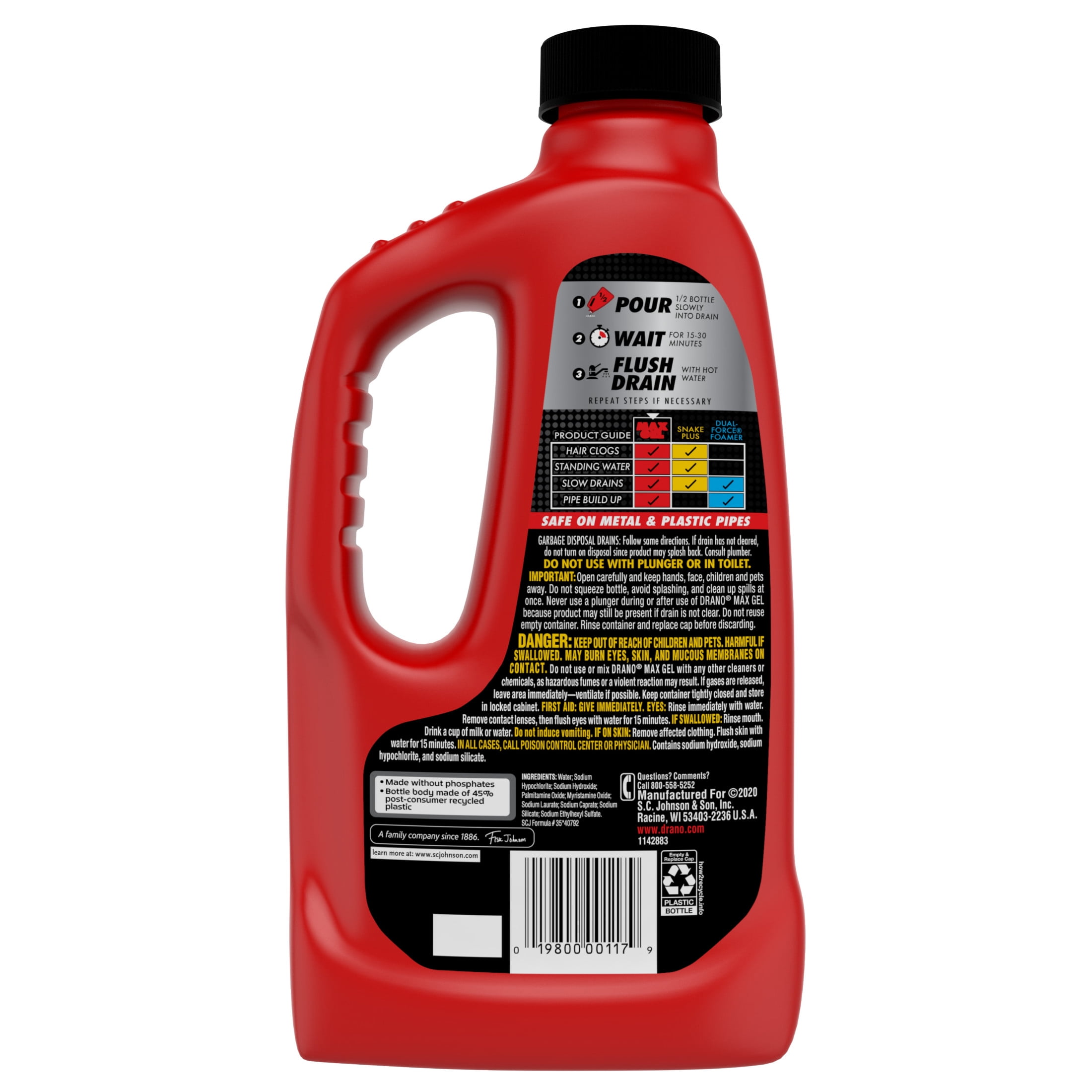 Drano Max Gel Drain Clog Remover, Heavy-Duty Pipe Cleaner for Kitchen and Bathroom (32 oz) 2m72o