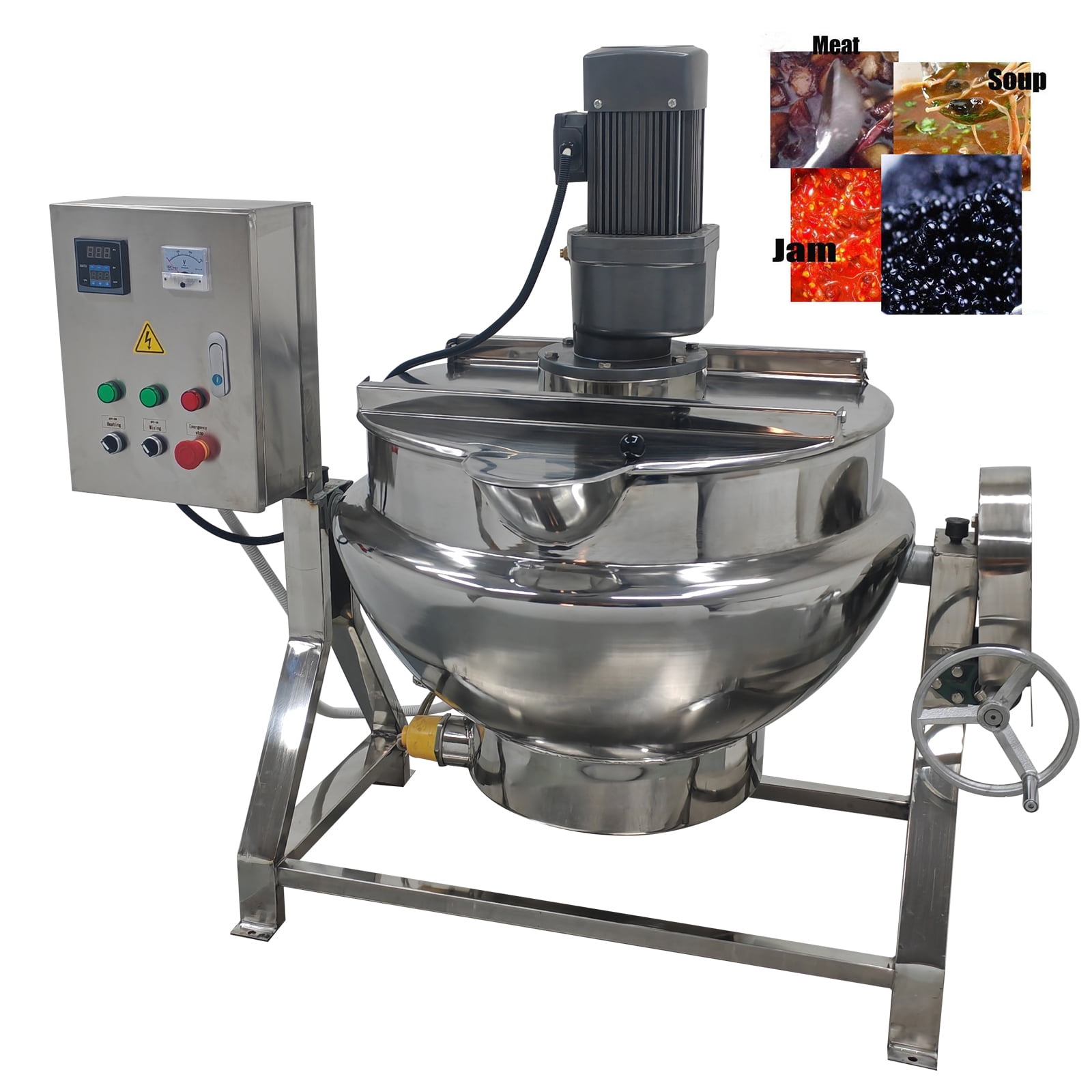 LGXEnzhuo Commercial Jacketed Cooking Kettle with Stirrer and Tilting Mechanism (26.5 gal, Silver) e66id