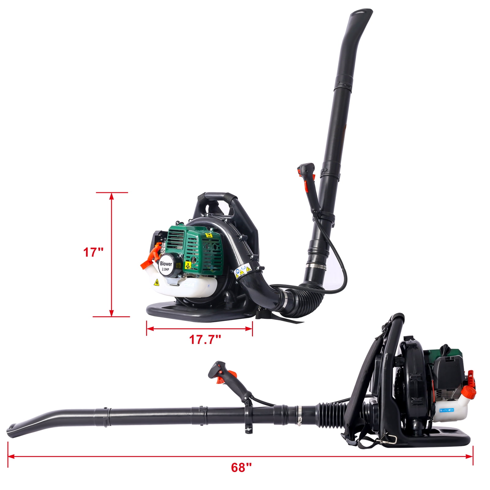 Sesslife 52cc 2-Cycle Gas Powered Backpack Leaf Blower, Commercial Grade Leaf Vacuum with Adjustable Straps and Nozzle Extension (Green) k1g4j