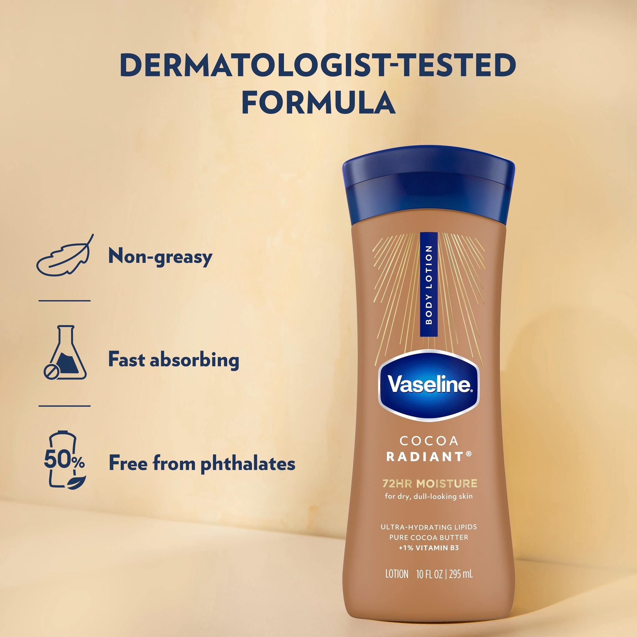 Vaseline Intensive Care Cocoa Radiant Body Lotion for Dry Skin with Pure Cocoa Butter and Hydrating Lipids (10 fl oz) tgxve