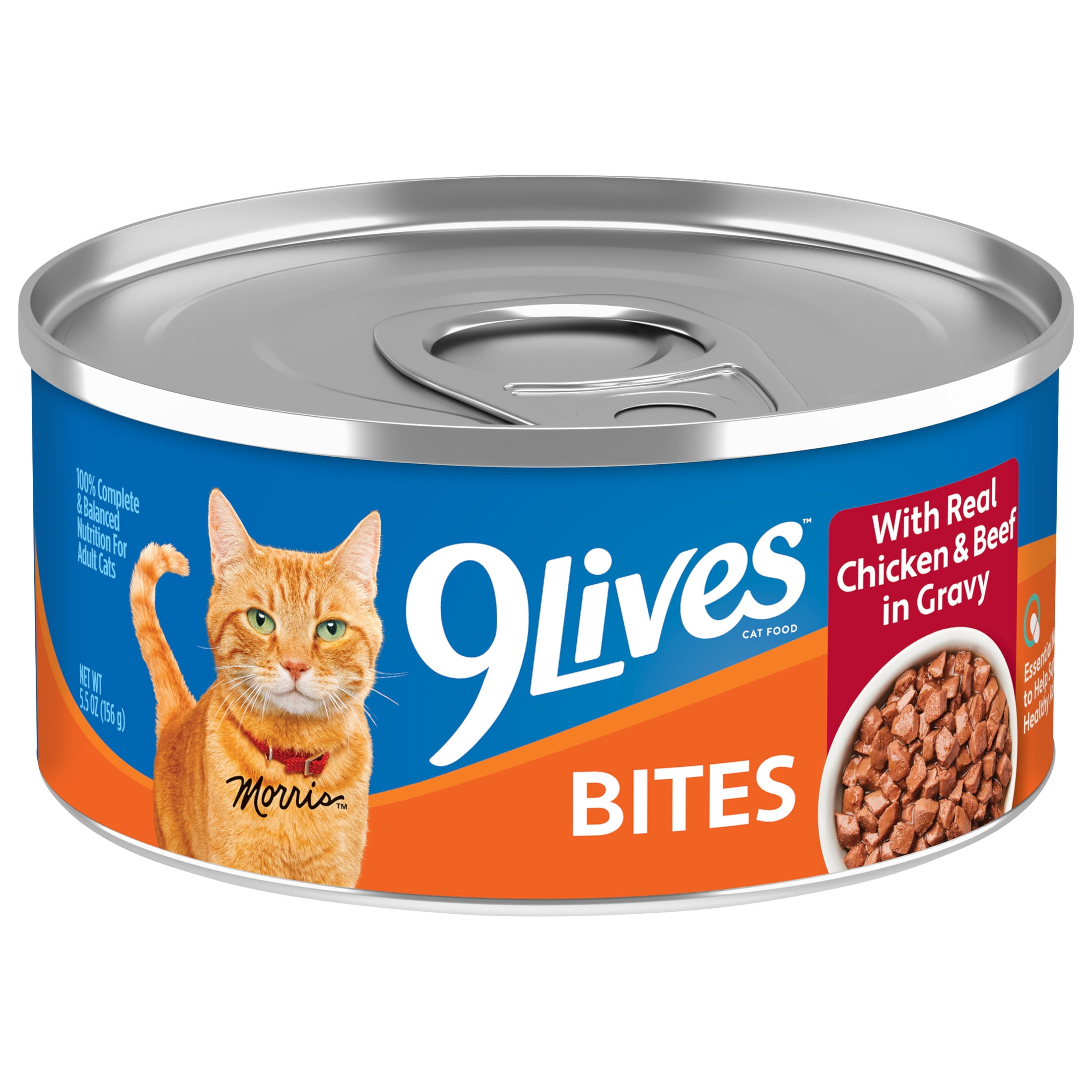 9Lives Bites Wet Cat Food, Real Chicken & Beef Recipe in Savory Gravy (5.5 oz) f60mz