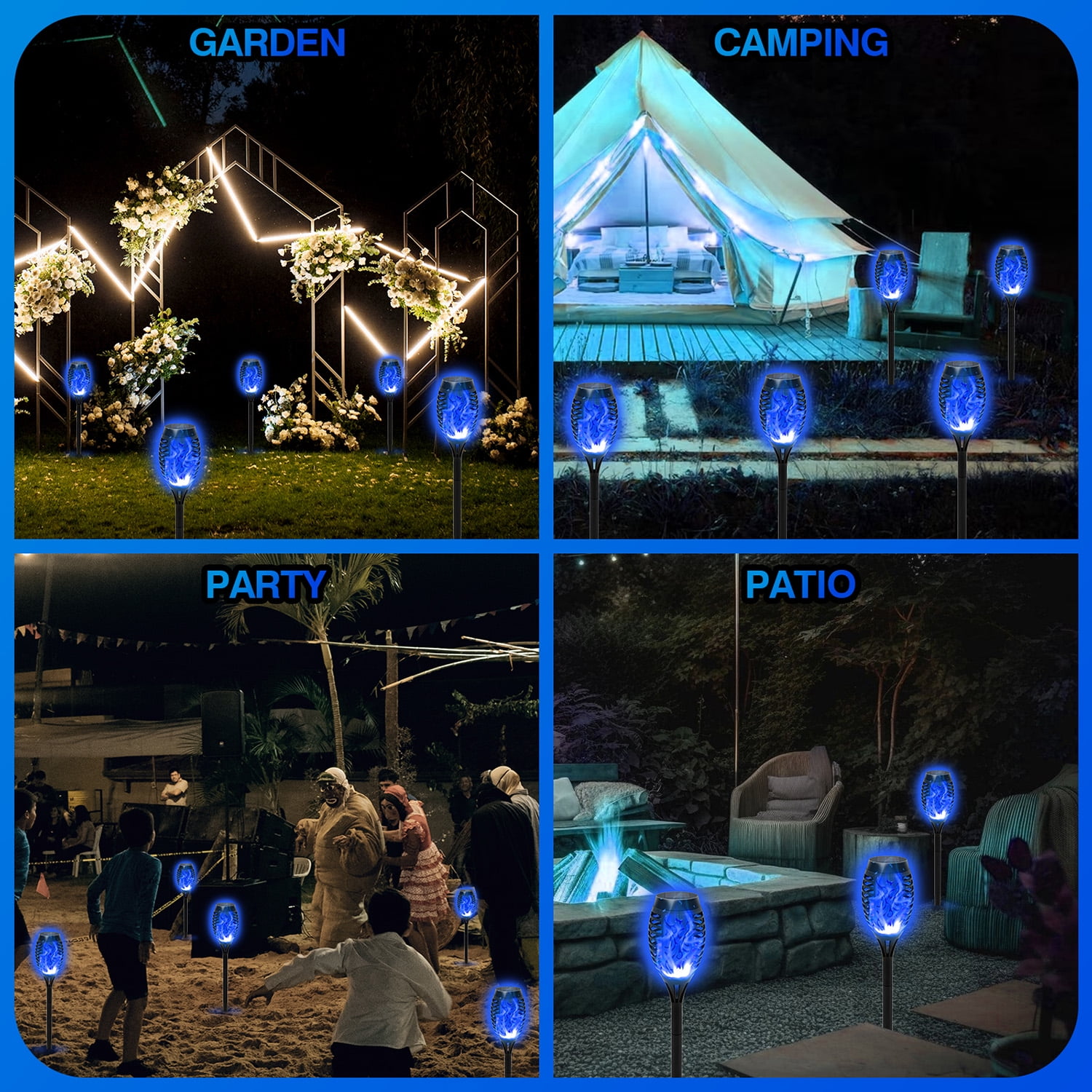 CATGOOD Solar LED Flickering Flame Torch Lights, Waterproof Outdoor Landscape Lighting (Blue, 12 Pack) o636d