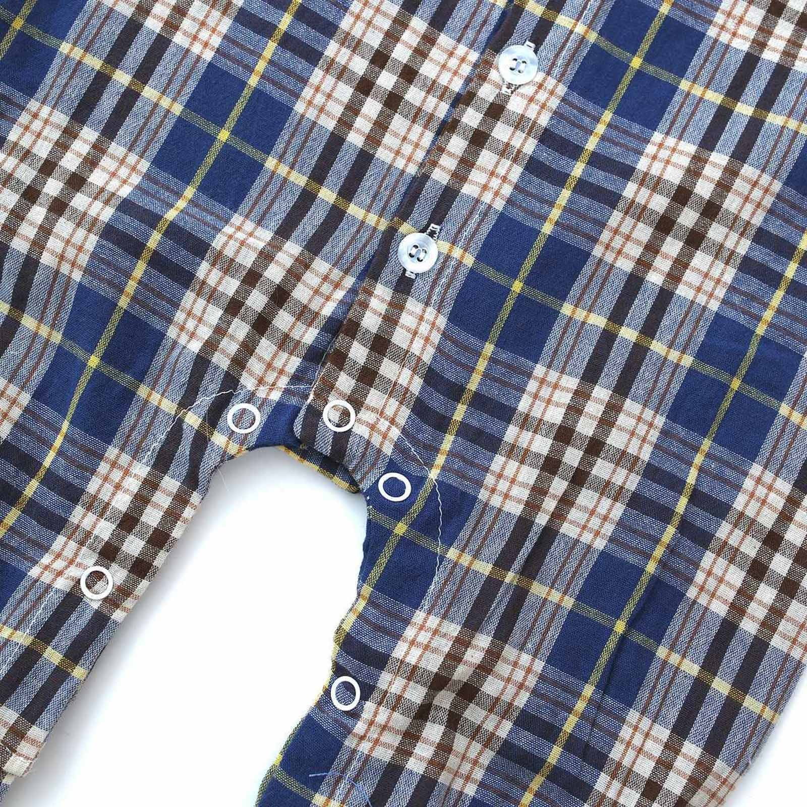 Darzheoy Infant Baby Long Sleeve Romper Plaid Lapel Jumpsuit (Blue, 0-6 Months) 3mncl