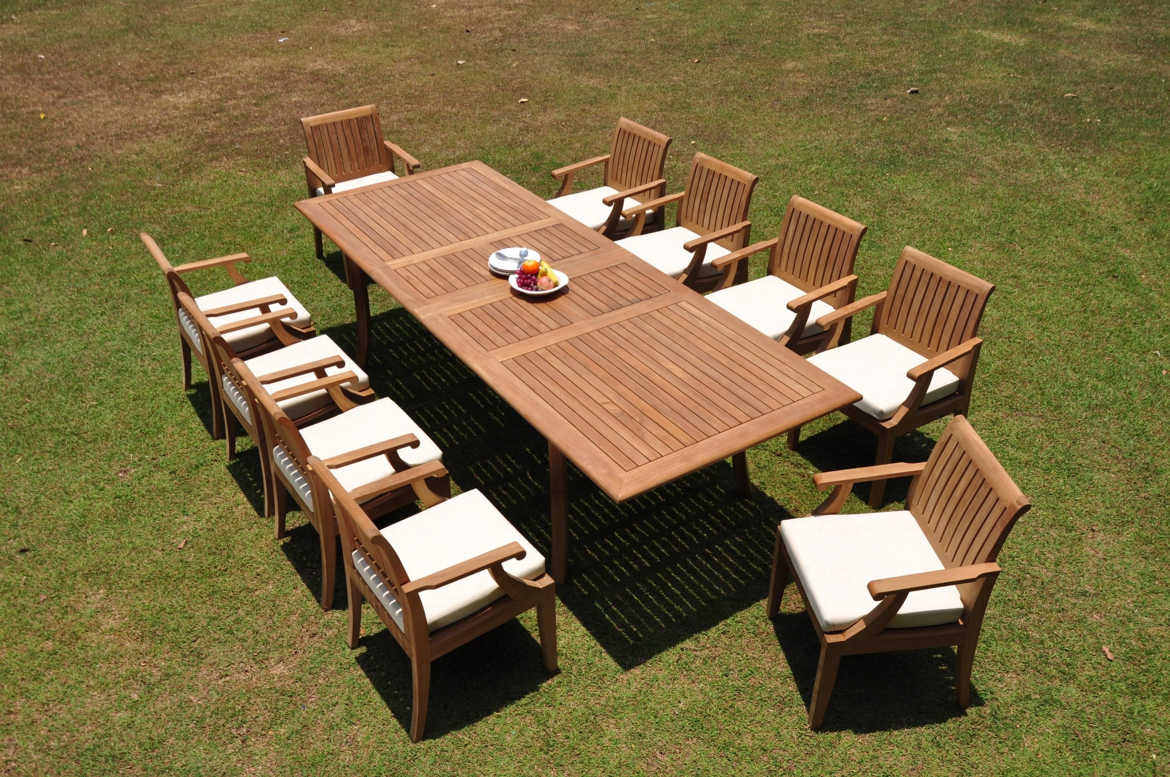Wholesale Teak 11-Piece Outdoor Dining Set with 118-inch Double Extension Rectangle Table and 10 Lagos Arm Chairs (Brown, 11-Piece Set) vxga1