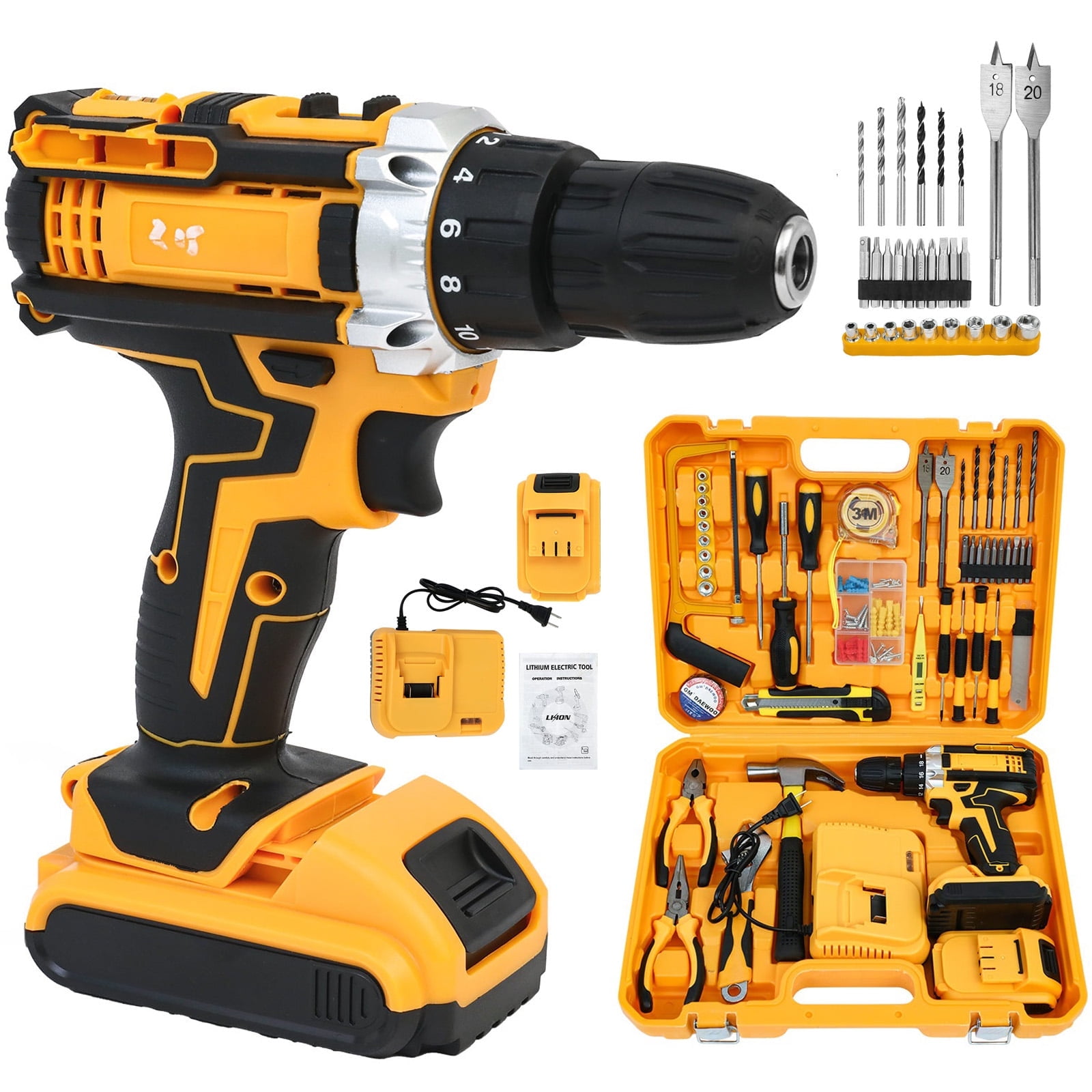CATGOOD 21V Electric Power Drill and Tool Set (Yellow, 120-Piece Set) er2yg