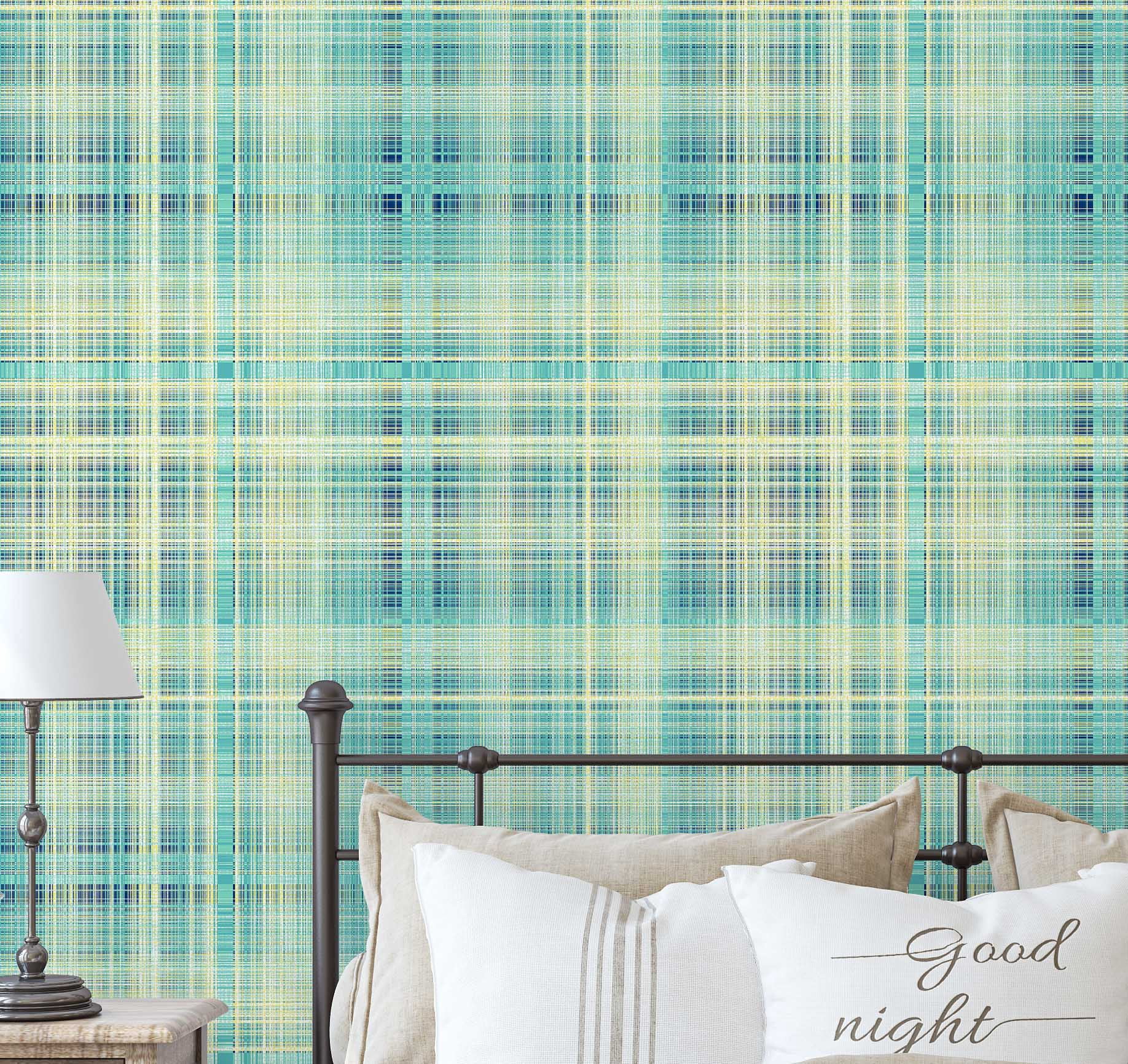 S4Sassy Peel and Stick Wallpaper, Removable Vinyl Contact Paper for Accent Walls, Aqua Plaid Print (Green, 25 in x 120 in) oopgh