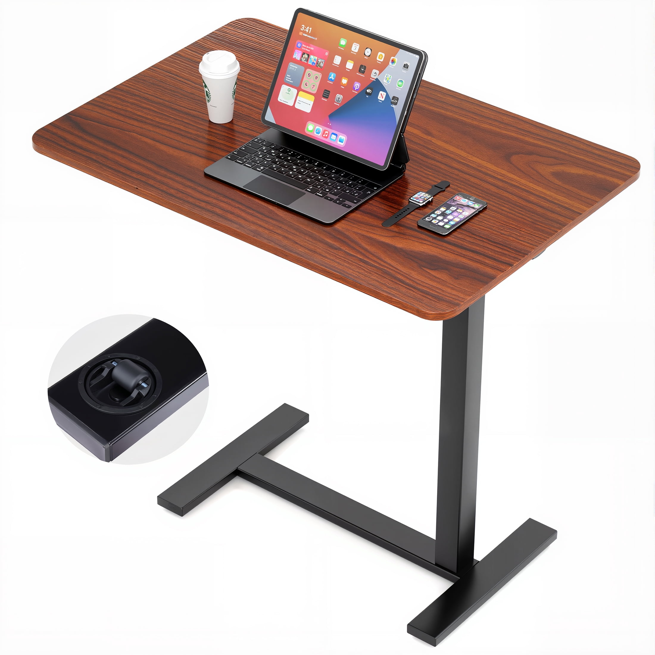 ZUNMOS Mobile Standing Desk Height Adjustable Rolling Laptop Table with Hidden Casters (Brown, 28 in x 16 in) 287p2