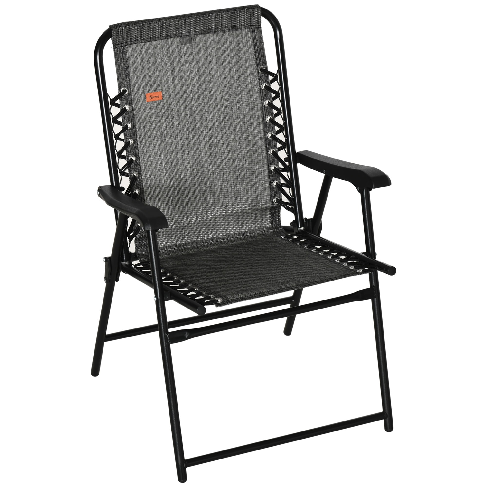 AsterOutdoor Patio Folding Bungee Sling Chair with Armrests, Portable Outdoor Lawn Chair for Camping and Backyard (Gray, 25 in x 35 in x 40 in) dp445