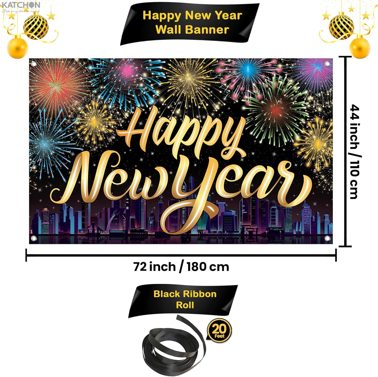 KatchOn New Year Eve Party Decorations 2026 Set (Rainbow, 72x44 in Banner) htngf