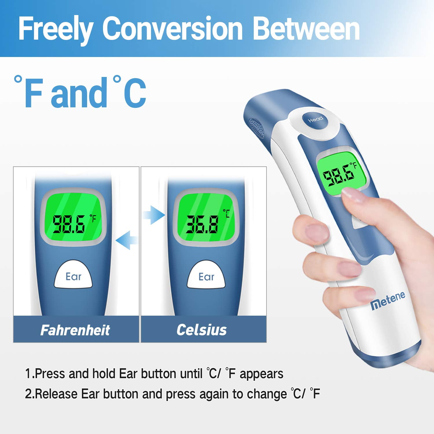 Metene Digital Forehead and Ear Thermometer for Baby, Fast 1-Second Reading with Fever Alarm (1 Count) dum29