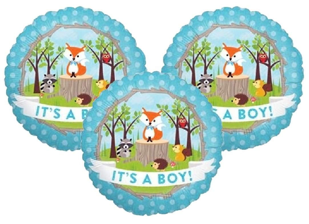 DalvayDelights Woodland Fox Baby Shower Mylar Balloons (Blue, 3 Pack, 18 in) kz46w