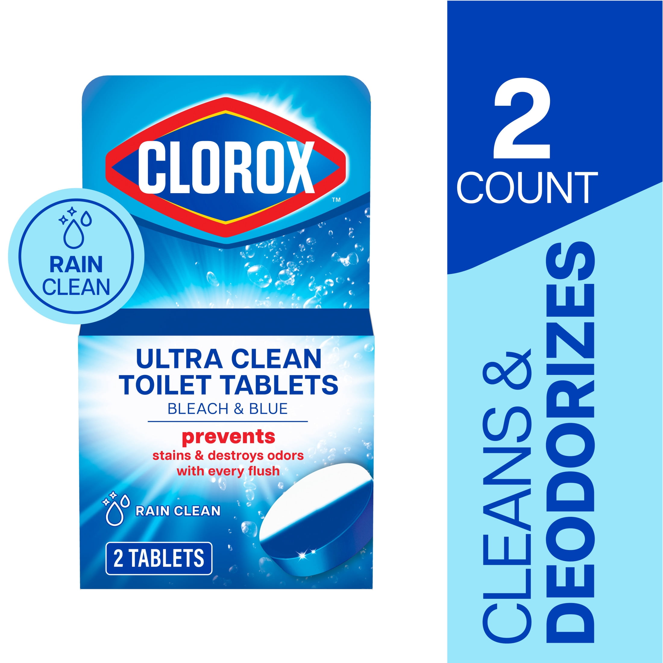 Clorox Bleach and Blue Toilet Bowl Cleaner Tablets, Rain Clean (Blue, 12 Count) f1hoo