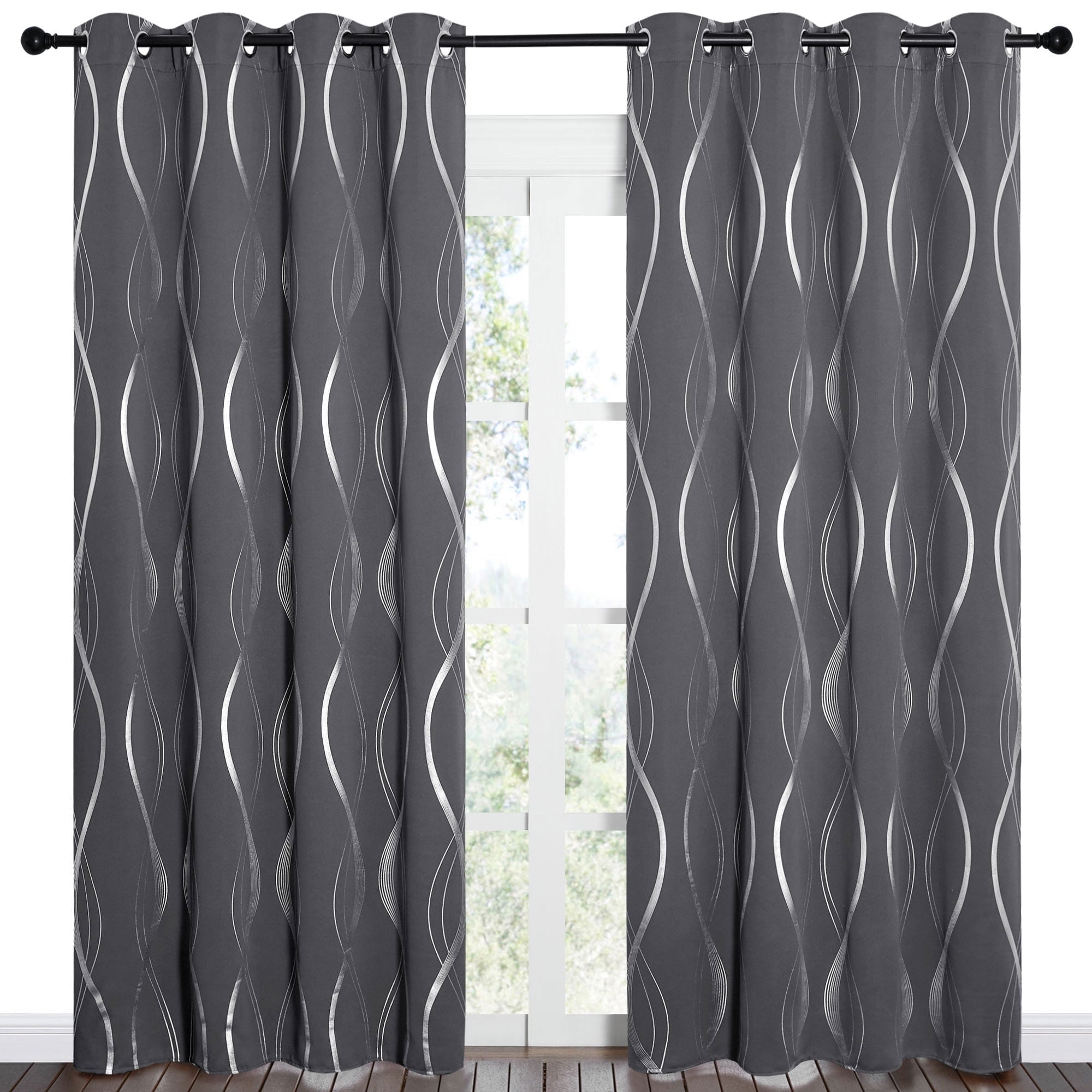 NICETOWN Blackout Curtains Thermal Insulated Room Darkening Drapes with Embossed Wave Design (Grey, 52 in x 84 in, 2 Panels) 0r3c0