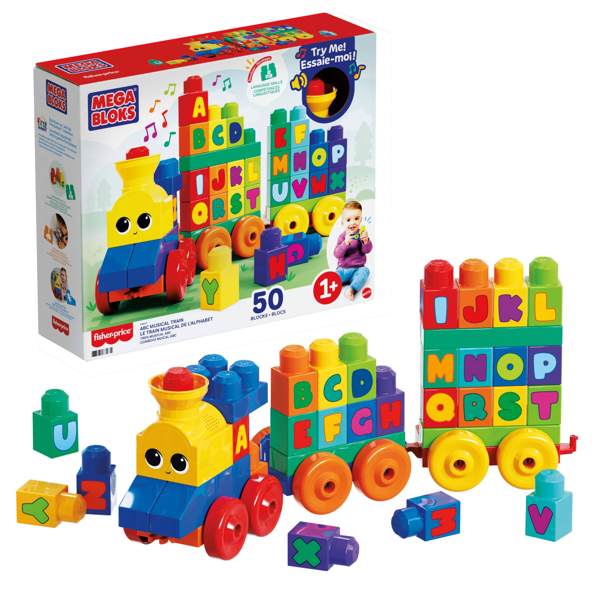 Mega Bloks ABC Musical Train Building Set with Sounds and Music (50 Pieces) 8rkte