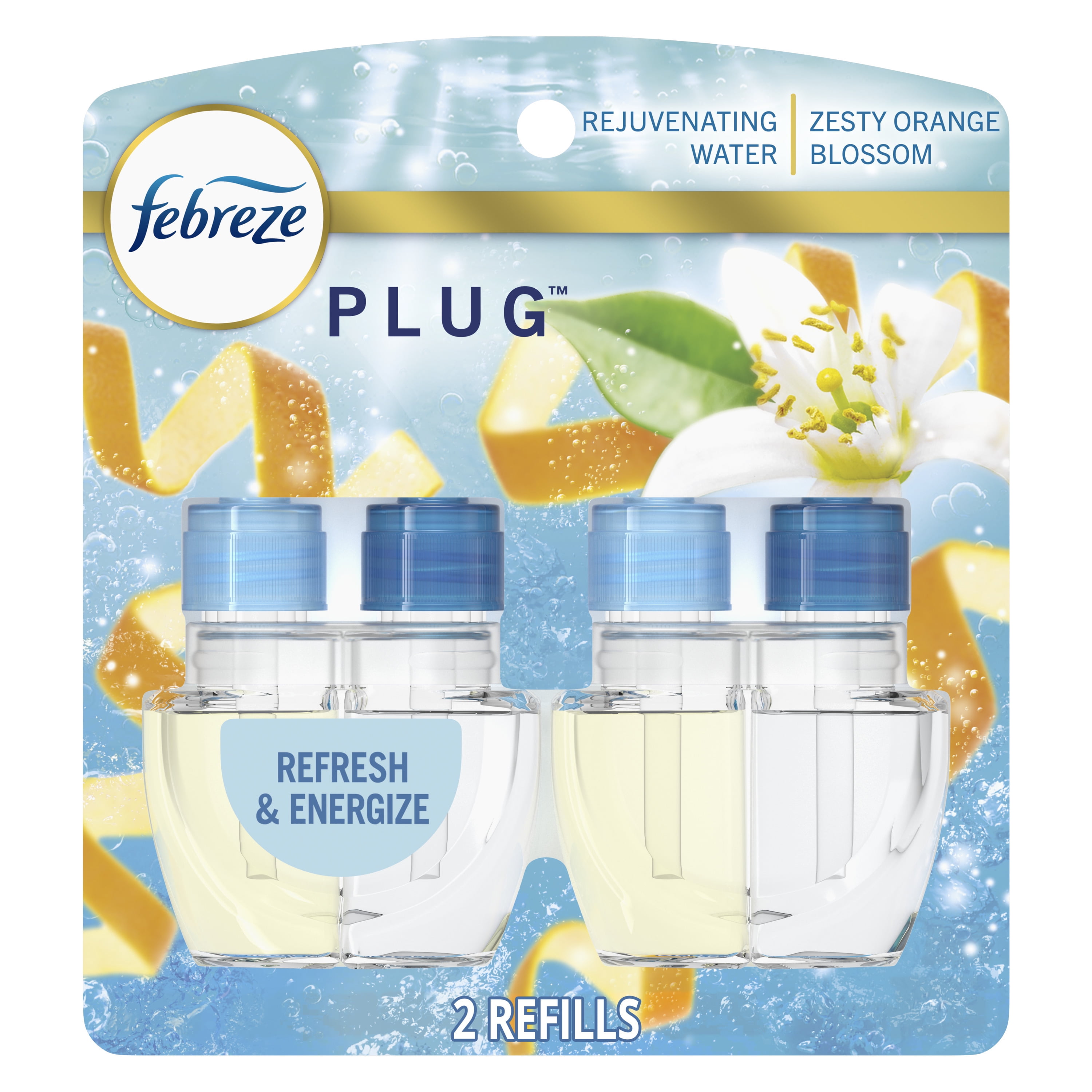 Febreze Fade Defy Plug In Air Freshener Refill, Odor-Fighting Scented Oil, Refresh & Energize (2 Count, 1.74 fl oz) qh2no