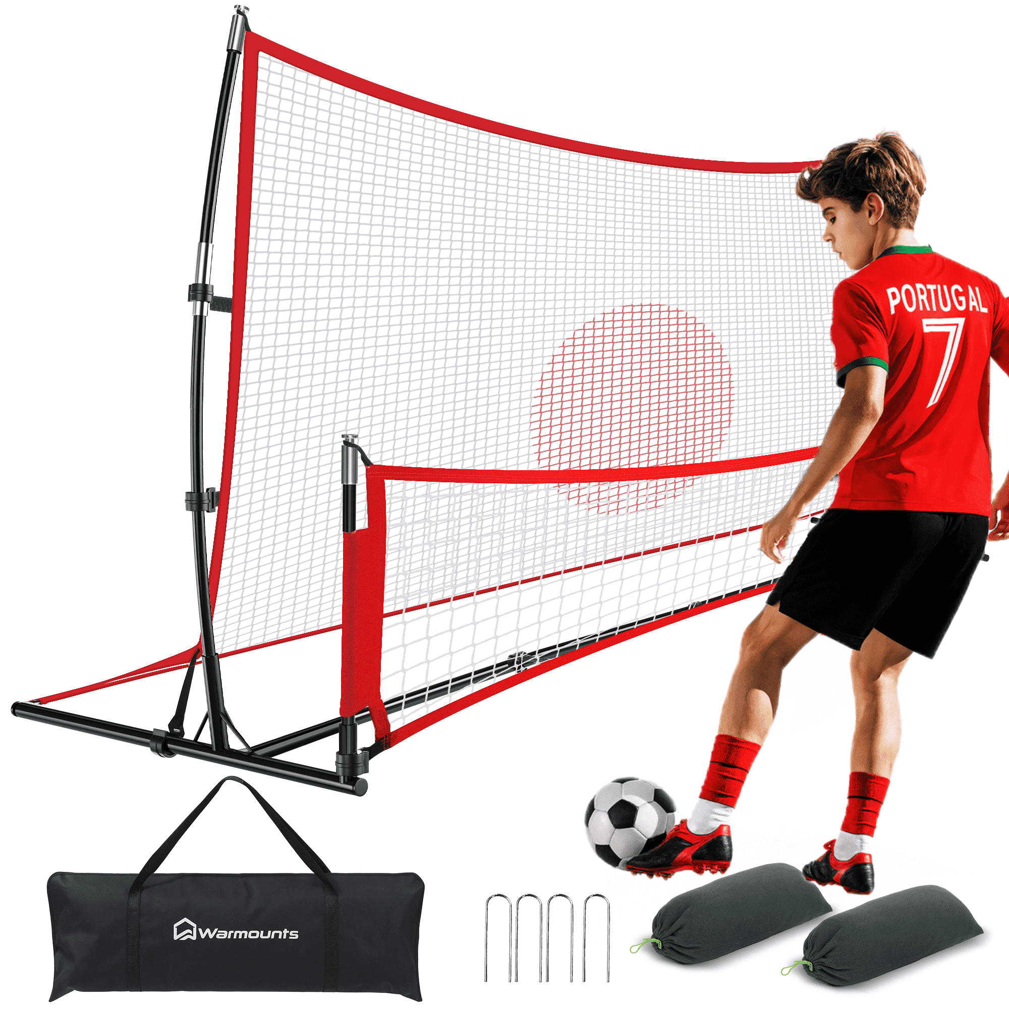 WARMOUNTS 2-in-1 Soccer Rebounder Net, Portable Training Equipment for Solo and Team Practice (Red, 73 in x 49 in) kvew8