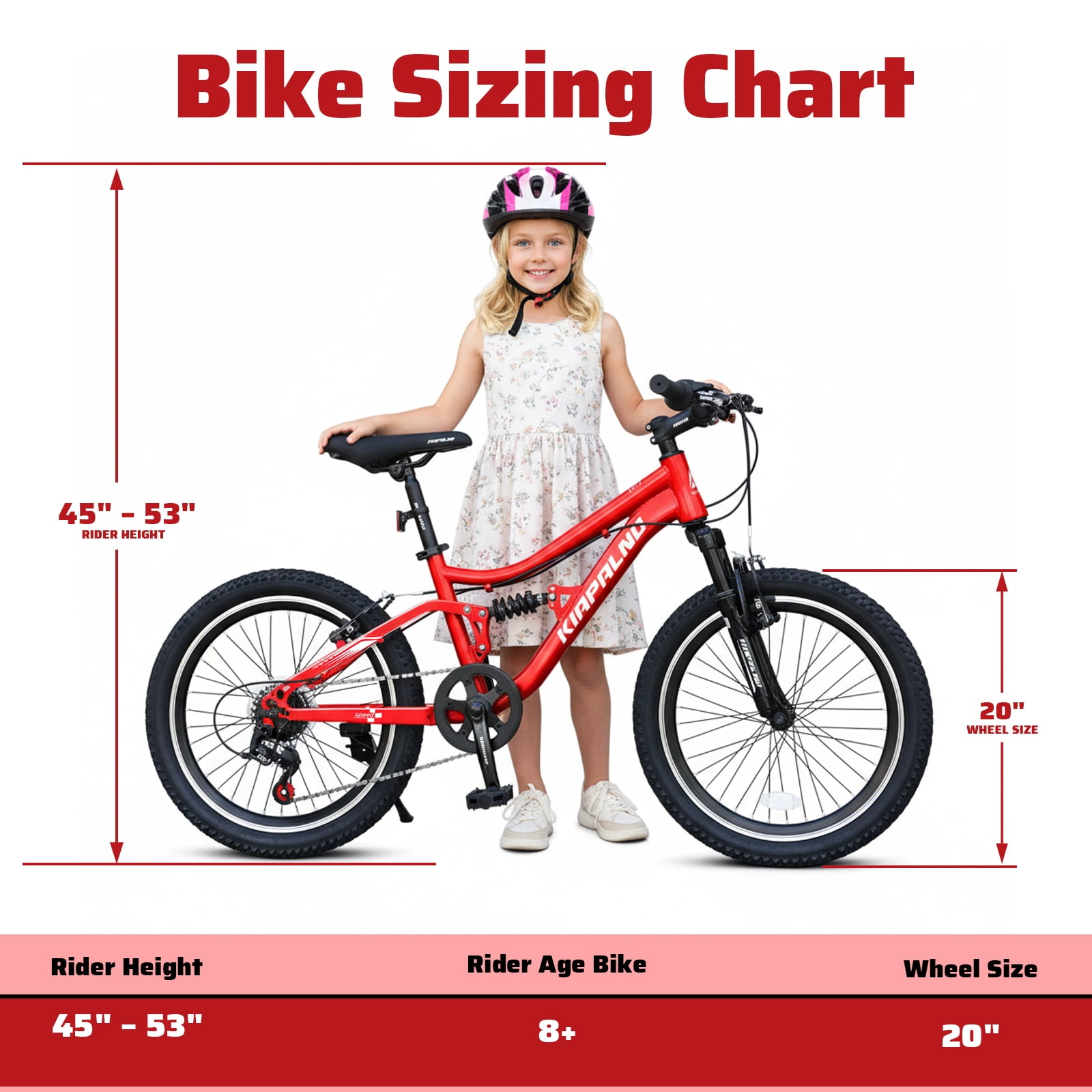 Ambifirner 20 Inch Mountain Bike, 7-Speed Dual-Suspension Bicycle with Steel Frame (Red, 20 in) 97pne