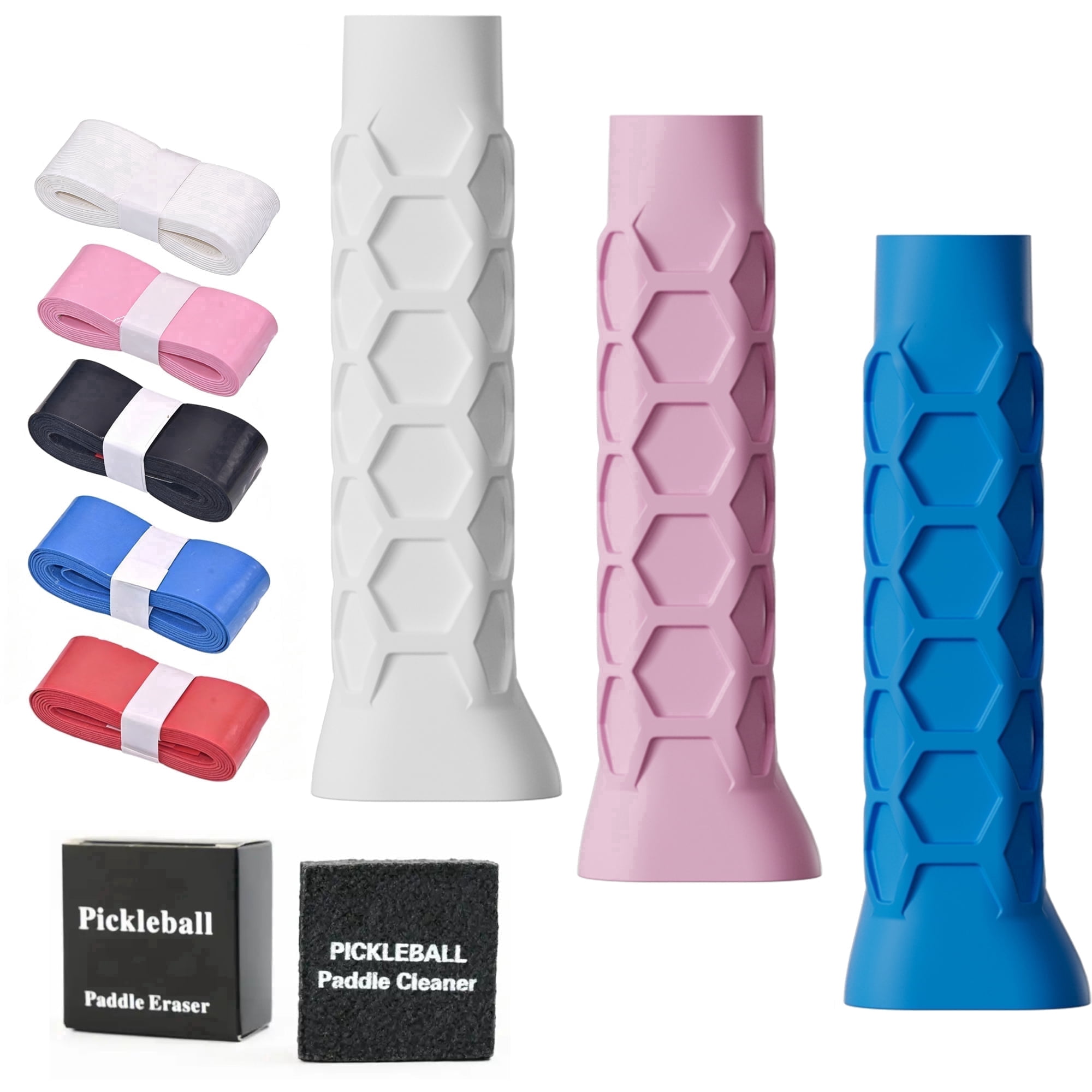 Pickleball Paddle Overgrip Set with Vibration Dampeners and Cleaner (Grey, 3-Pack) vm50j