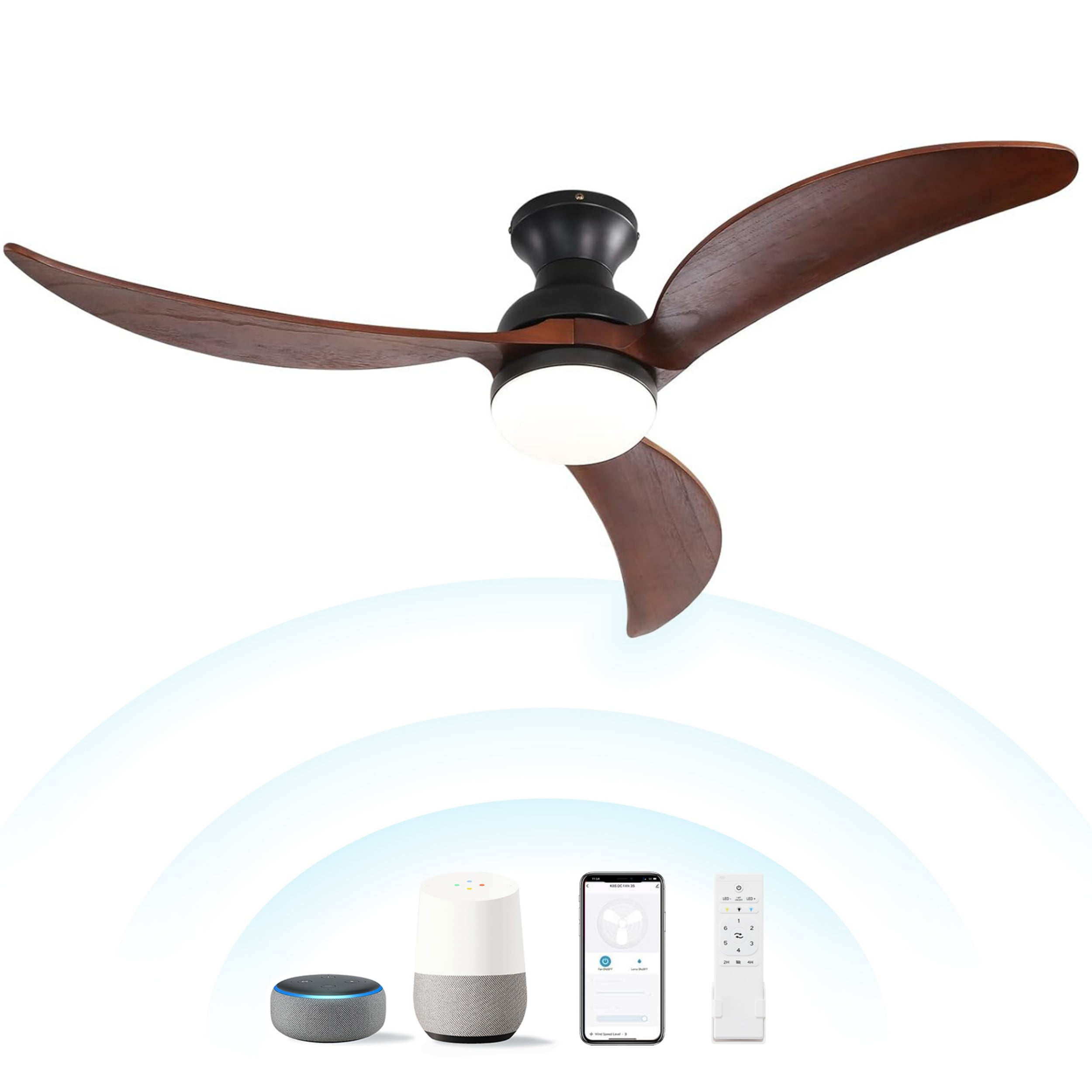 Sofucor 52 in Flush Mount Ceiling Fan with LED Lights and Remote Control (Modern, 52 in) w8an4
