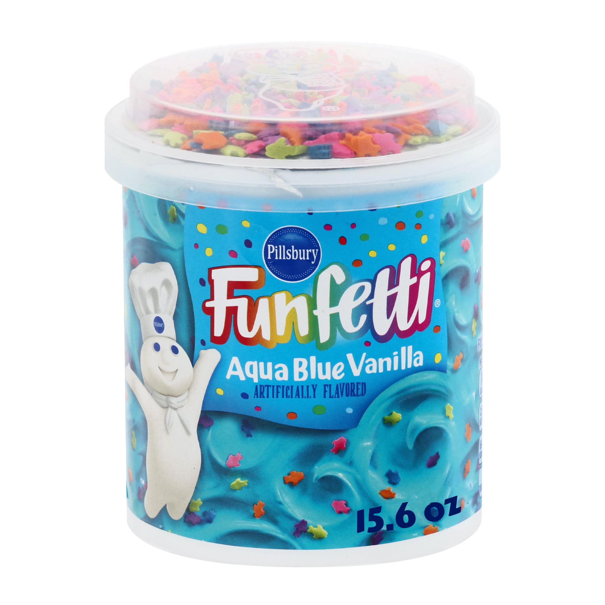 Pillsbury Funfetti Aqua Blue Vanilla Frosting with Sprinkles (Blue, 15.6 oz) 9eyvw