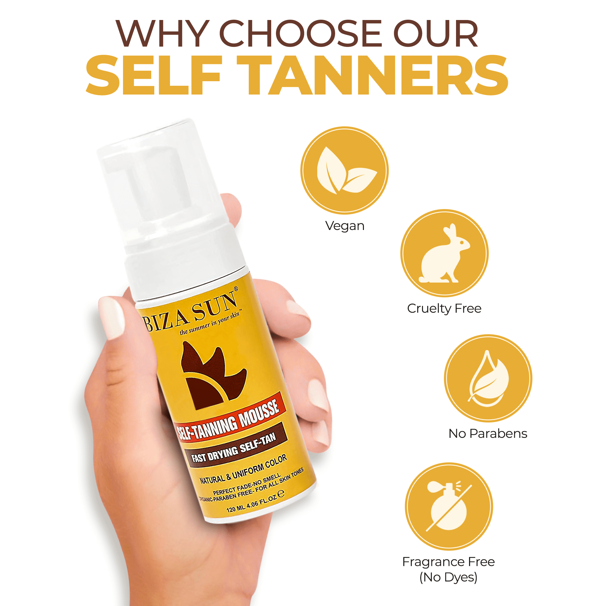 Ibiza Sun Organic Self Tanning Mousse for Face and Body (Natural Sunless Tan, 6.7 fl oz) 4mwun