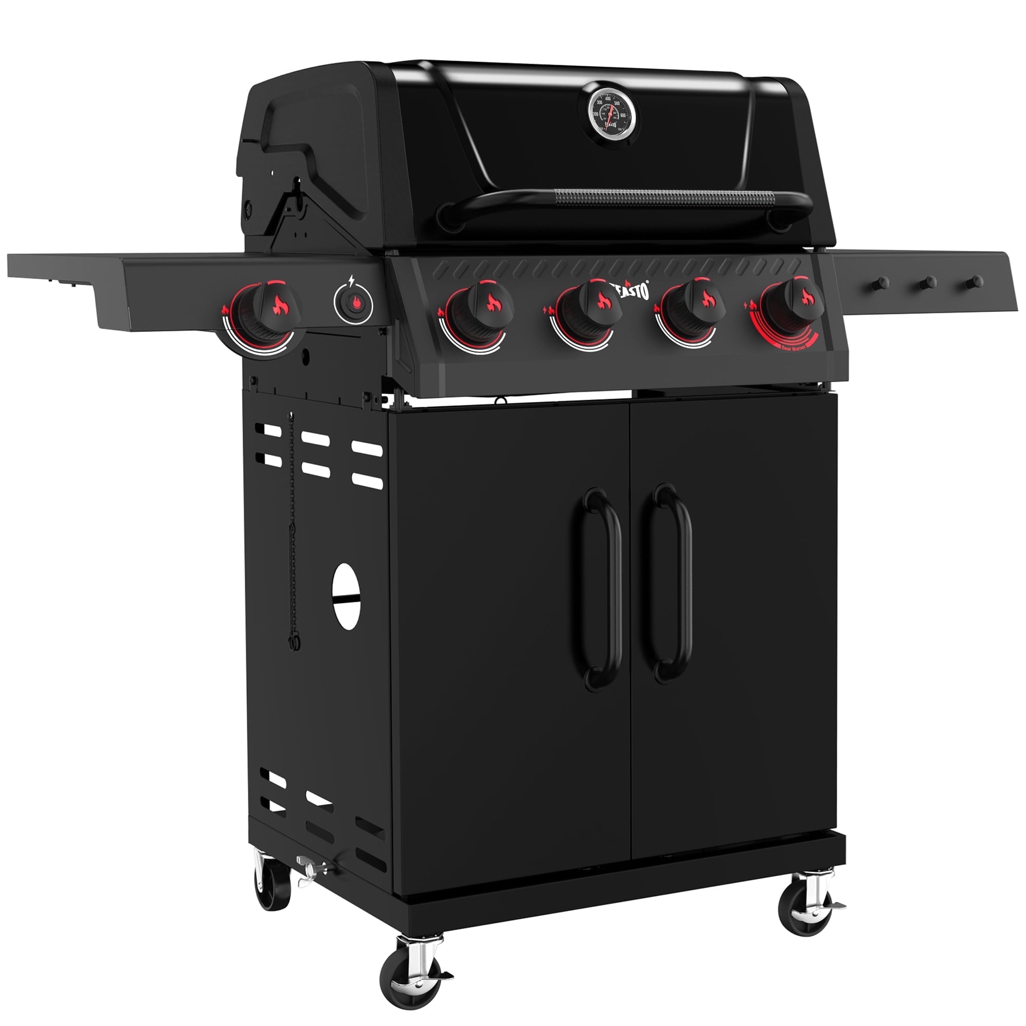Feasto 4-Burner Propane Gas Grill with Side Sear Burner, Outdoor Cooking Station with Cabinet Storage (Black, 563 Sq.In.) kqswc