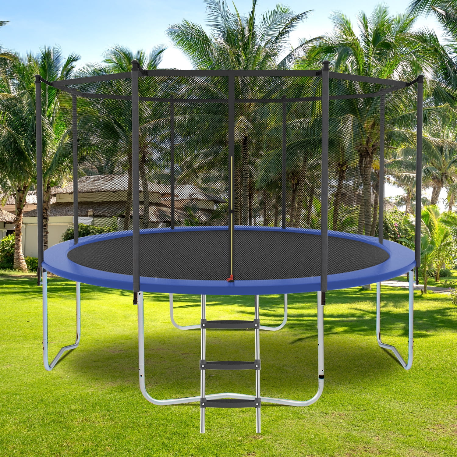 HooKung 8ft Outdoor Trampoline with Safety Enclosure Net and Heavy-Duty Jump Pad (Black, 8 ft) vp4am